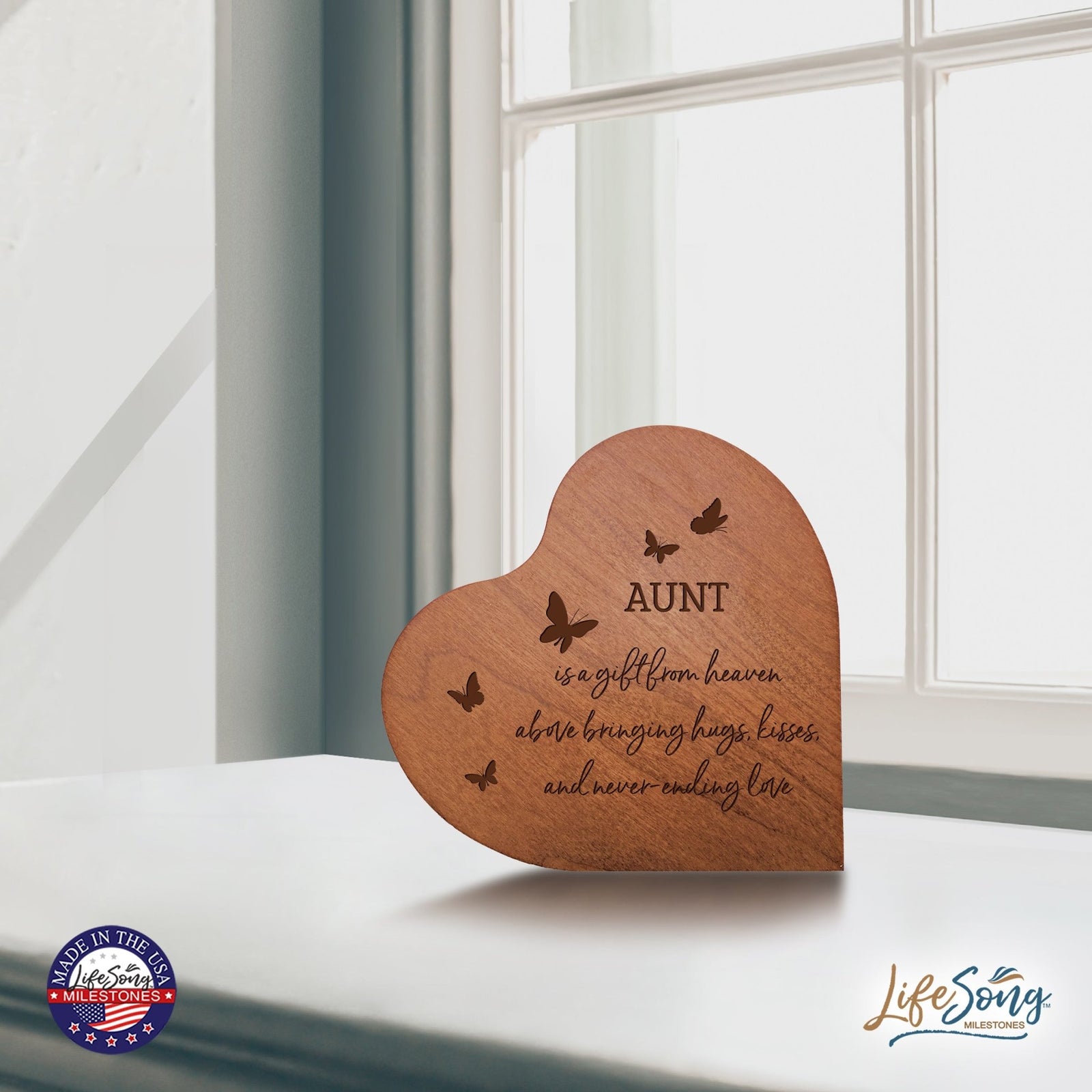 Inspirational Aunt’s Love Solid Wood Heart Decoration 5x5.25 - A Gift From - LifeSong Milestones