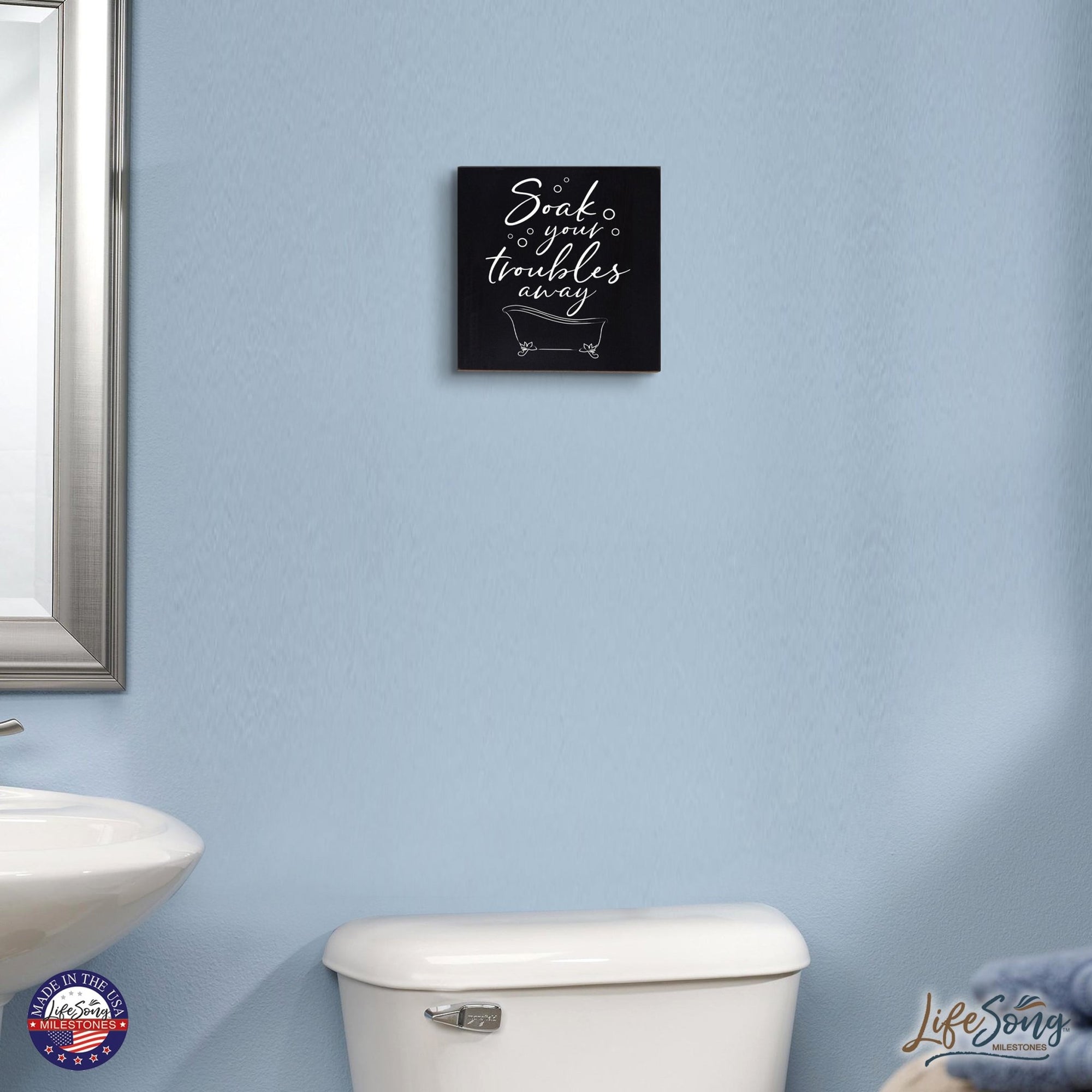 Inspirational Bathroom Decor 10x10 Shadow Box Soak Your Troubles - LifeSong Milestones