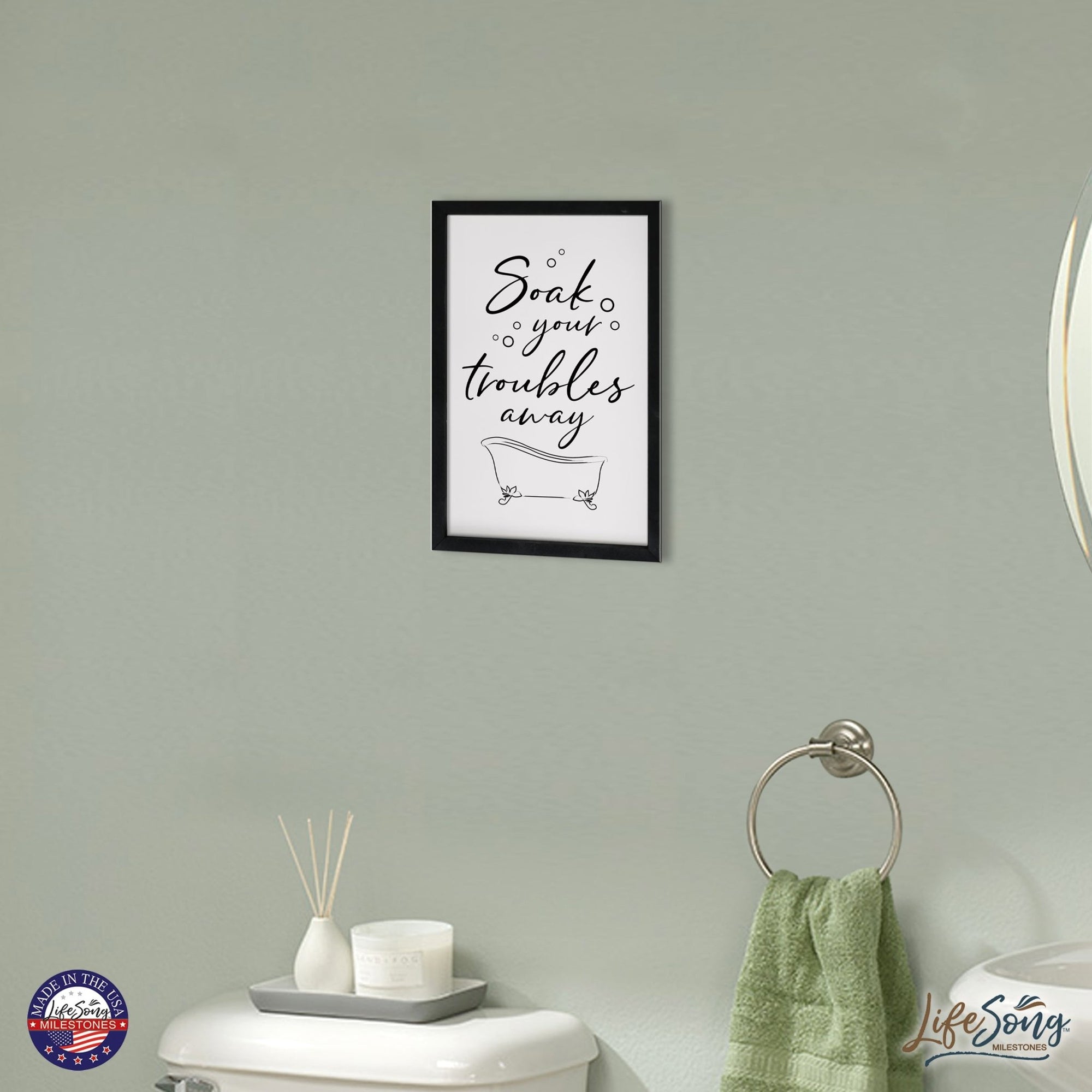 Inspirational Bathroom Decor Framed Shadow Box 7x10in (Soak Your Troubles) - LifeSong Milestones