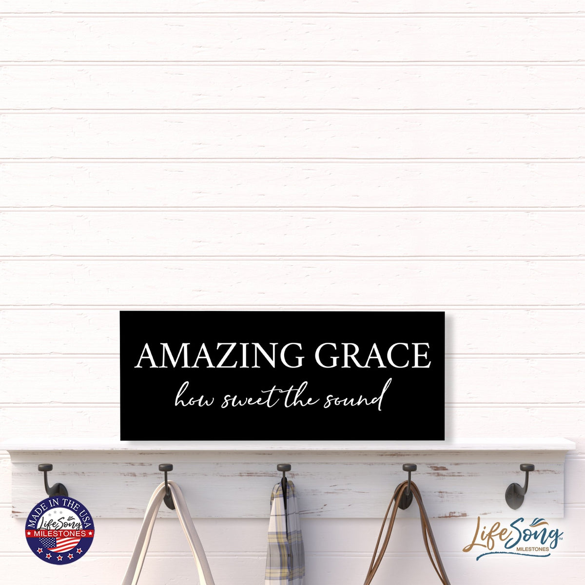Inspirational Bible Quote Tabletop and Wall Decoration 10x4 - Amazing Grace - LifeSong Milestones