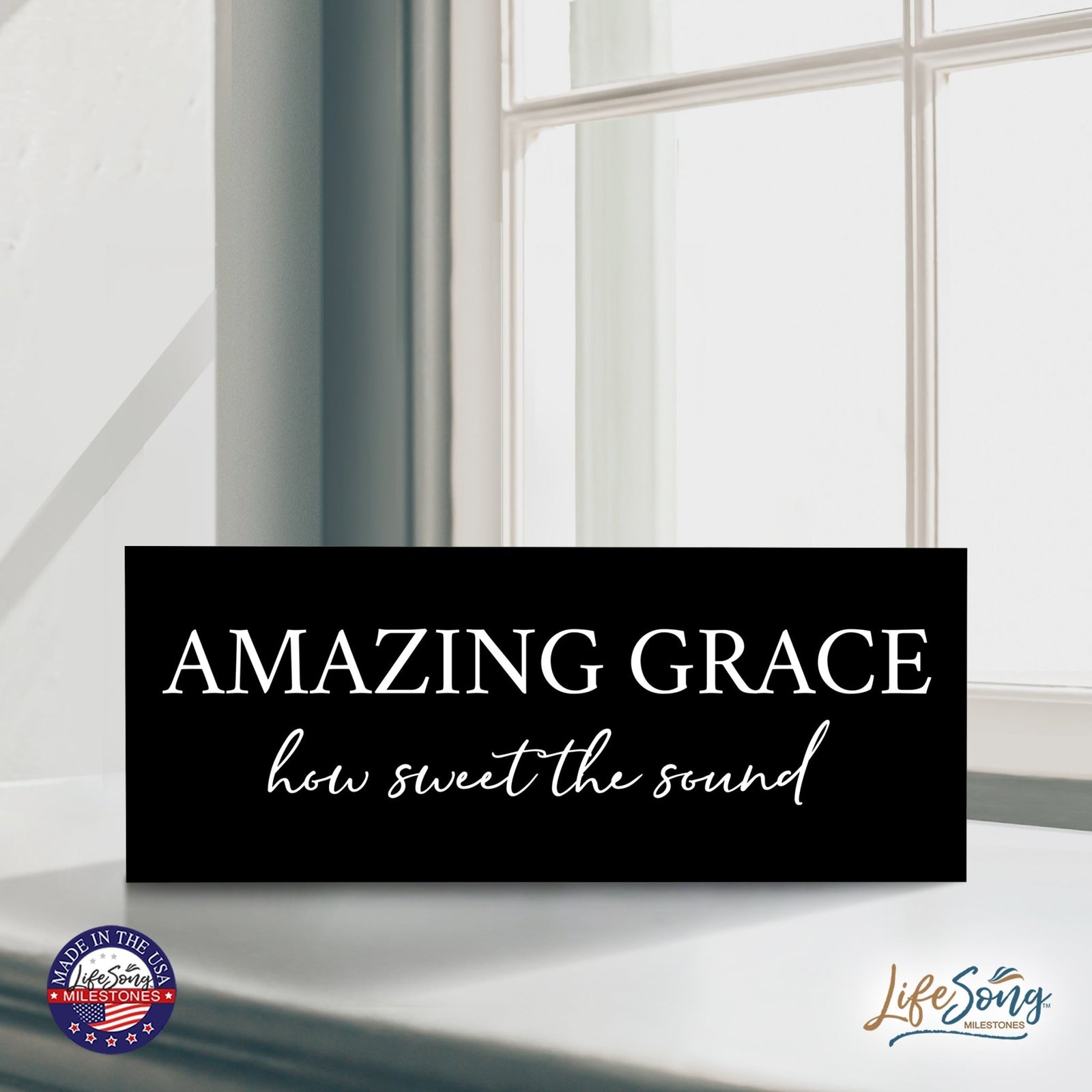 Inspirational Bible Quote Tabletop and Wall Decoration 10x4 - Amazing Grace - LifeSong Milestones