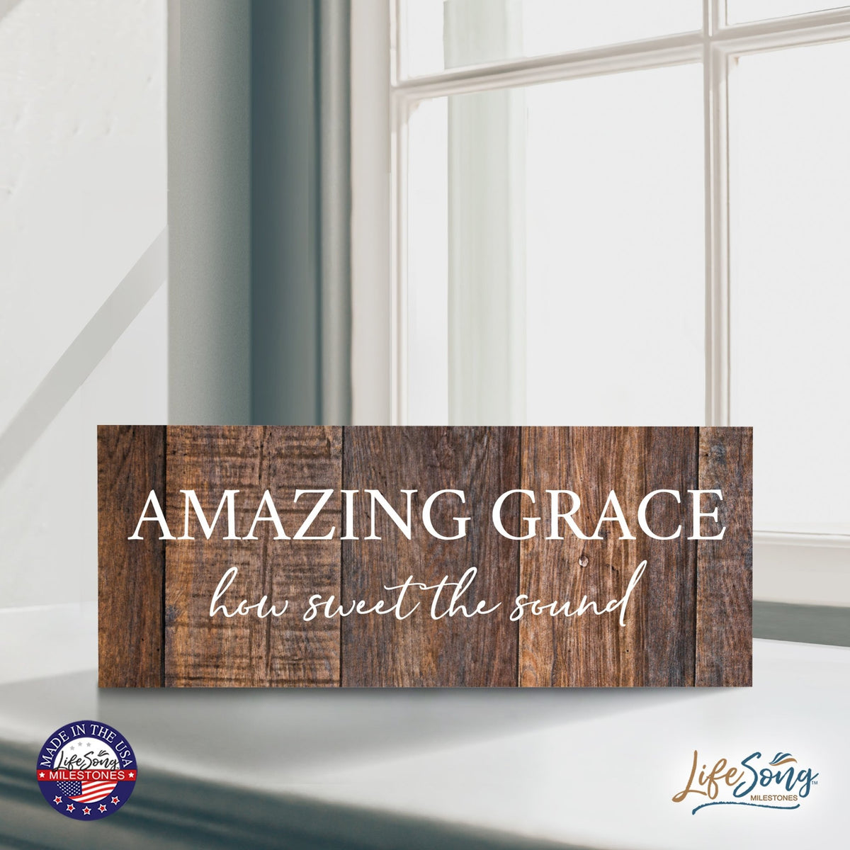 Inspirational Bible Quote Tabletop and Wall Decoration 10x4 - Amazing Grace - LifeSong Milestones