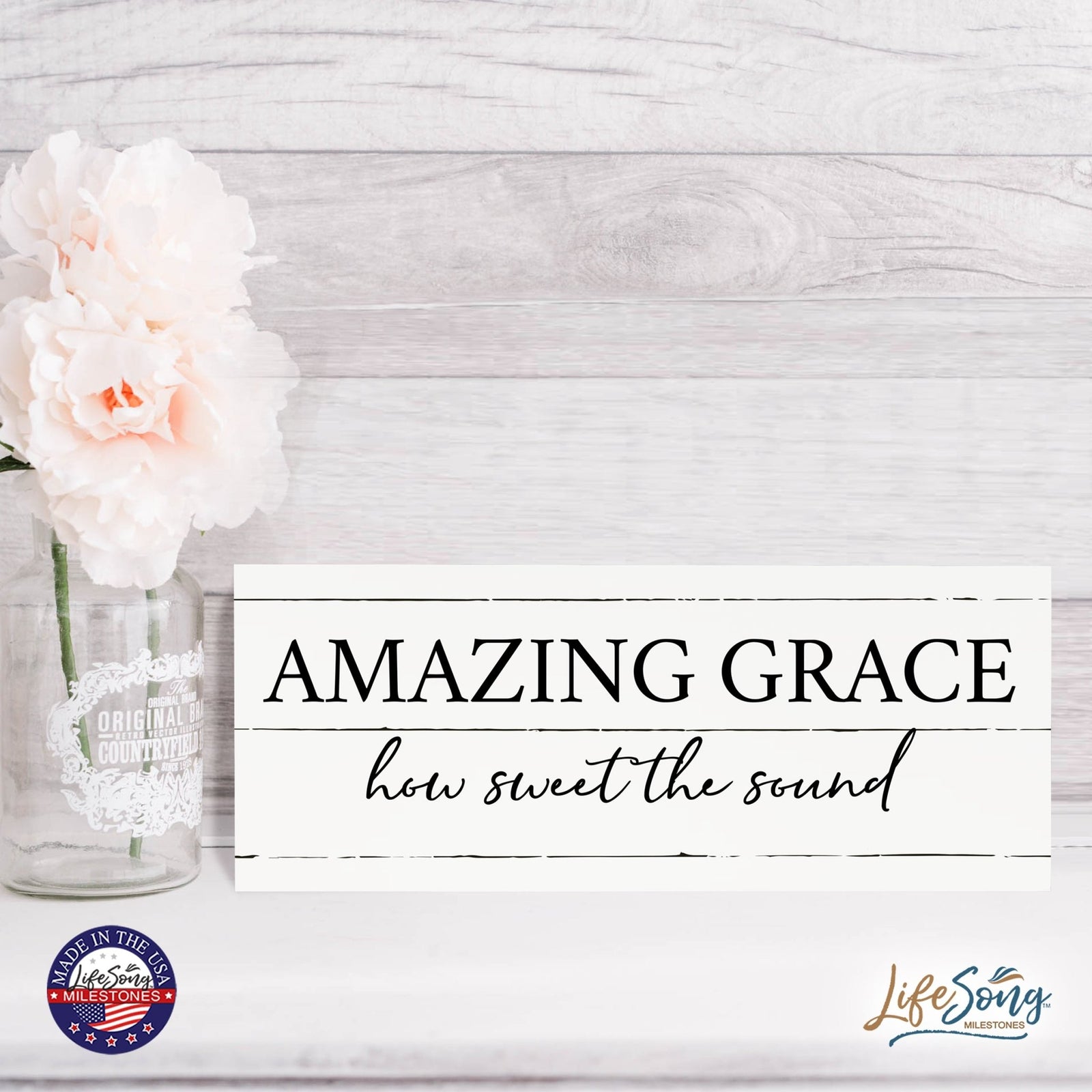 Inspirational Bible Quote Tabletop and Wall Decoration 10x4 - Amazing Grace - LifeSong Milestones