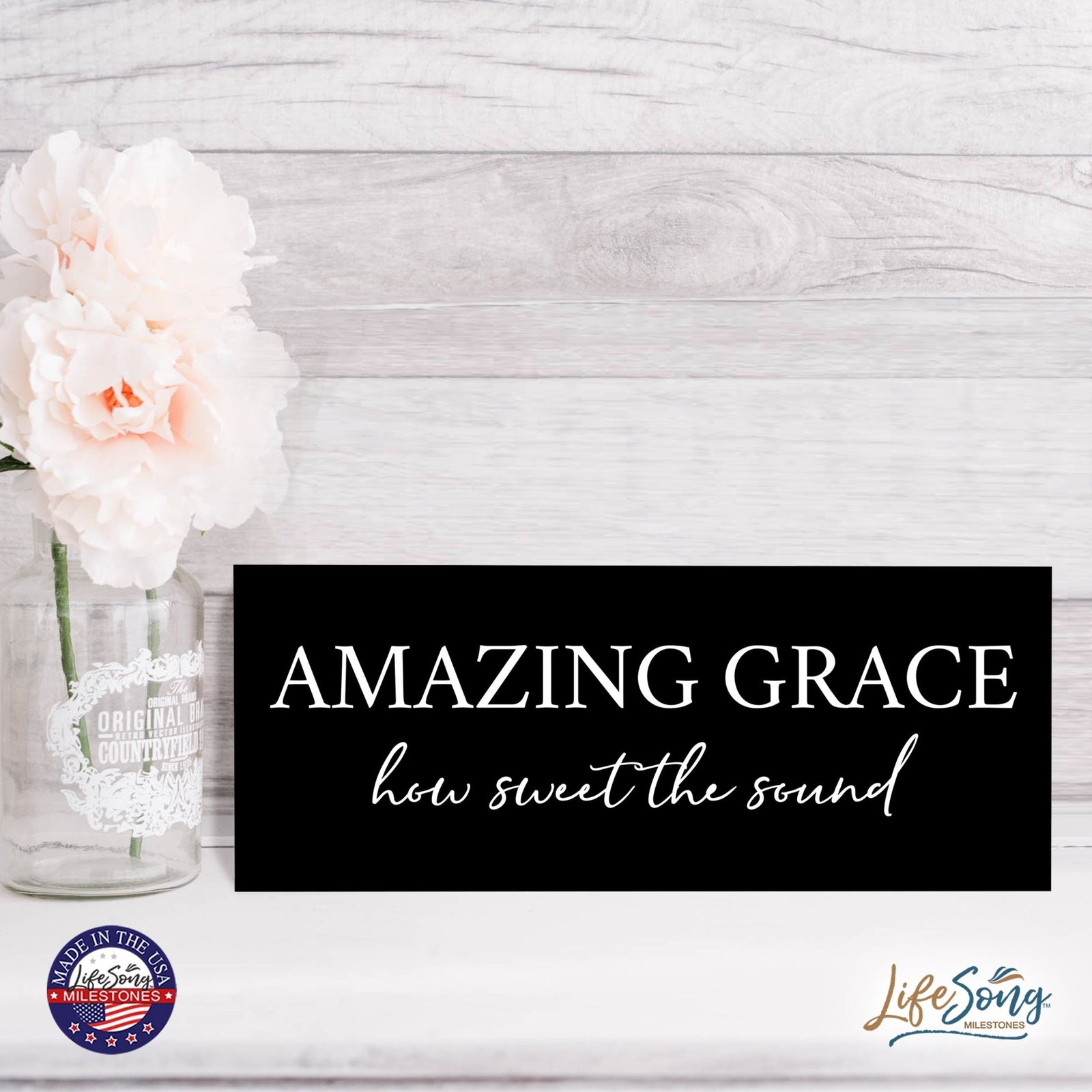 Inspirational Bible Quote Tabletop and Wall Decoration 10x4 - Amazing Grace - LifeSong Milestones
