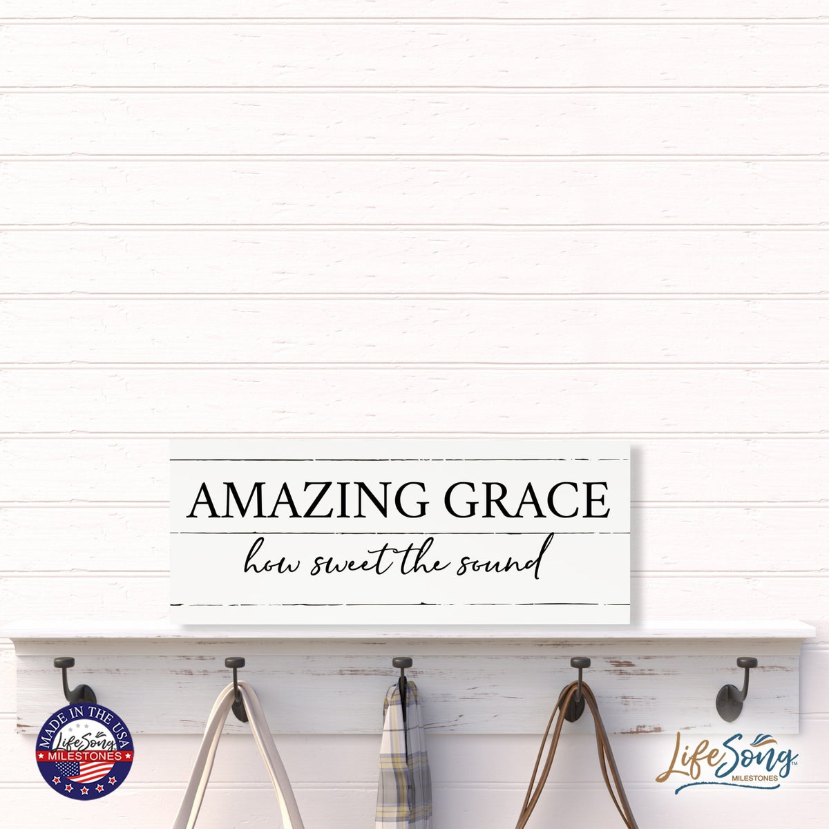 Inspirational Bible Quote Tabletop and Wall Decoration 10x4 - Amazing Grace - LifeSong Milestones