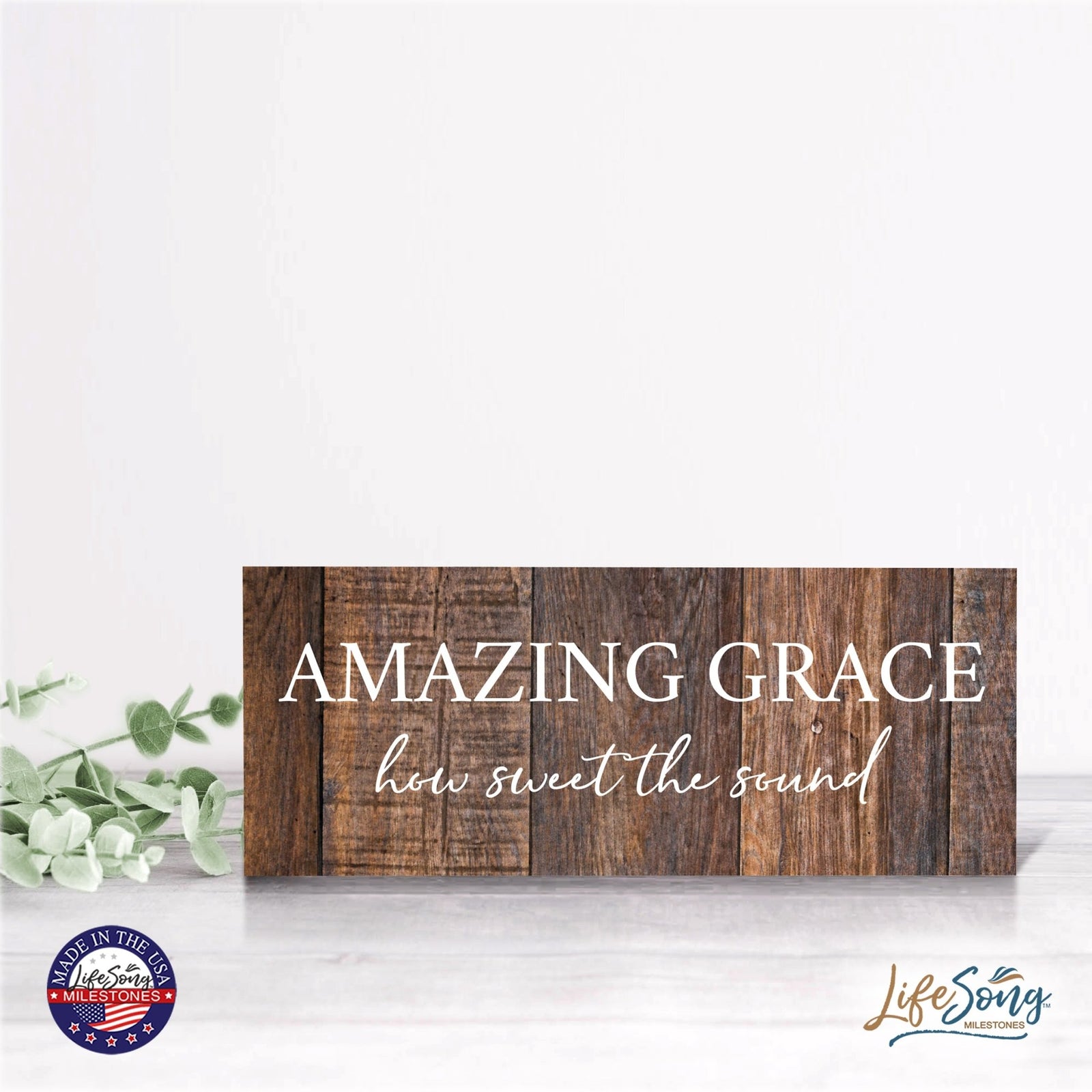 Inspirational Bible Quote Tabletop and Wall Decoration 10x4 - Amazing Grace - LifeSong Milestones