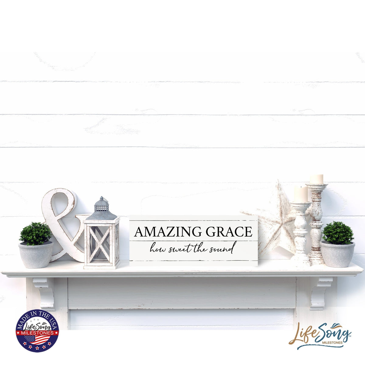 Inspirational Bible Quote Tabletop and Wall Decoration 10x4 - Amazing Grace - LifeSong Milestones