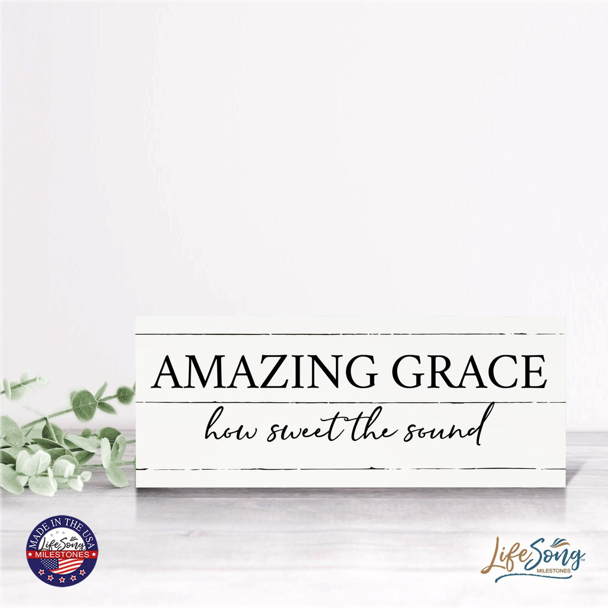 Inspirational Bible Quote Tabletop and Wall Decoration 10x4 - Amazing Grace - LifeSong Milestones