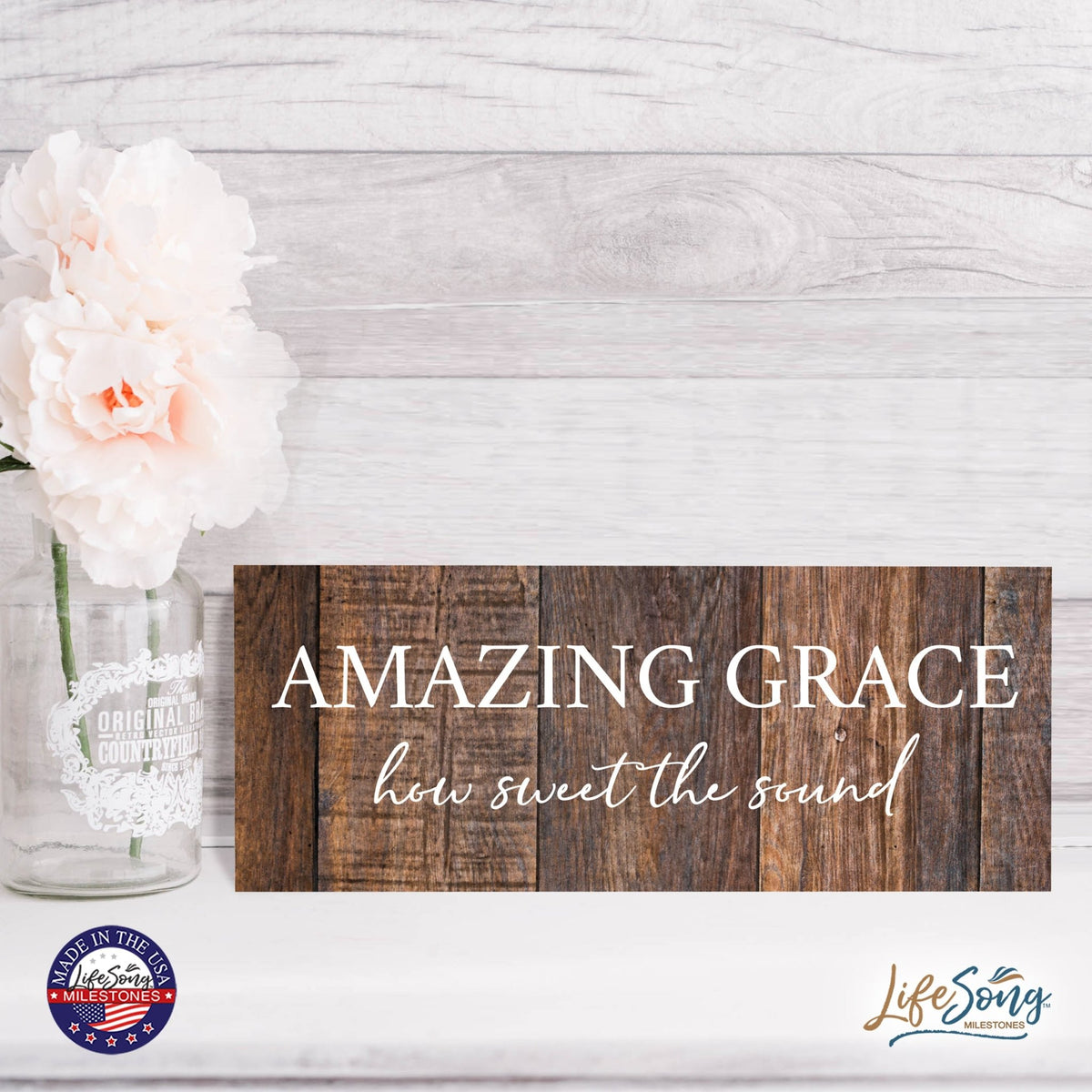 Inspirational Bible Quote Tabletop and Wall Decoration 10x4 - Amazing Grace - LifeSong Milestones
