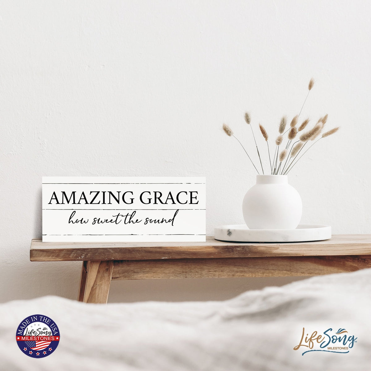 Inspirational Bible Quote Tabletop and Wall Decoration 10x4 - Amazing Grace - LifeSong Milestones