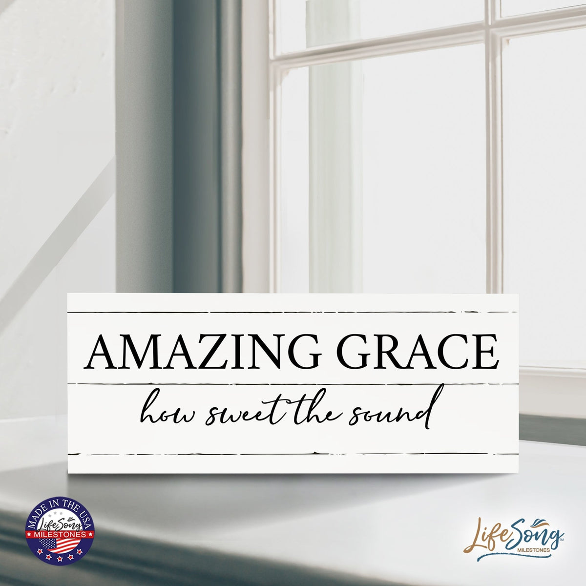 Inspirational Bible Quote Tabletop and Wall Decoration 10x4 - Amazing Grace - LifeSong Milestones