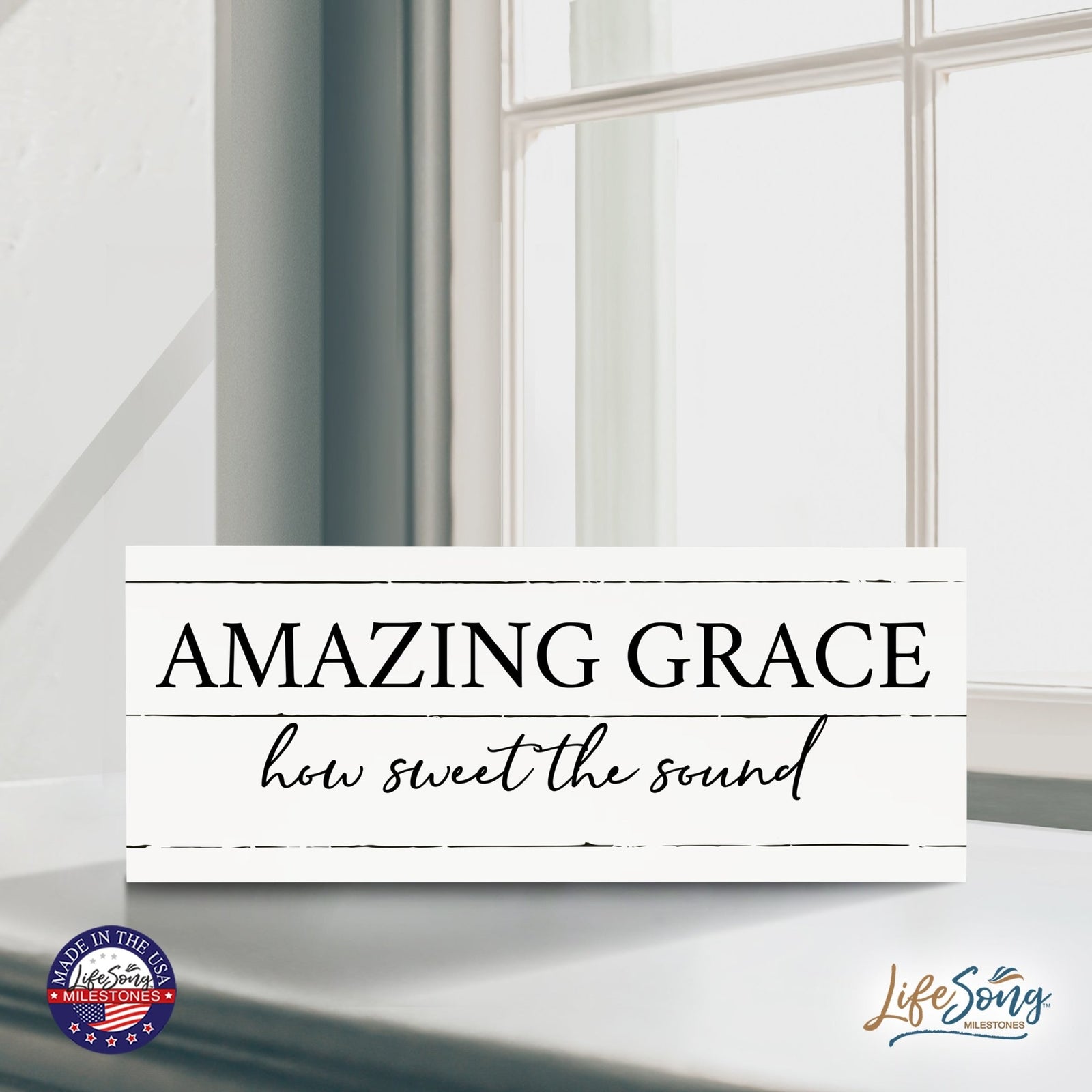 Inspirational Bible Quote Tabletop and Wall Decoration 10x4 - Amazing Grace - LifeSong Milestones