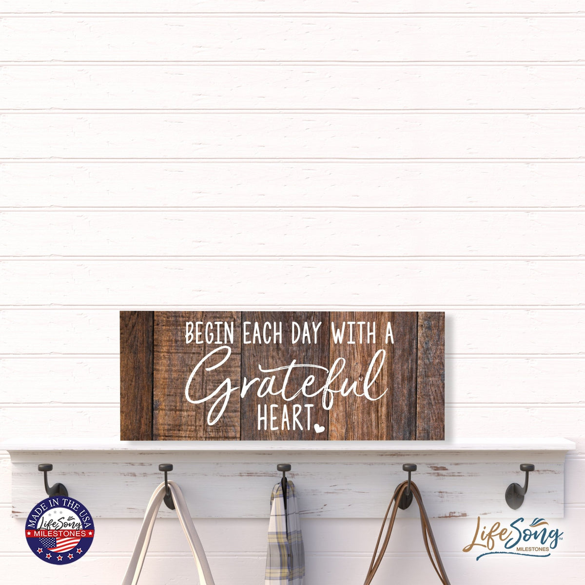 Inspirational Bible Quote Tabletop and Wall Decoration 10x4 - Begin Each Day - LifeSong Milestones