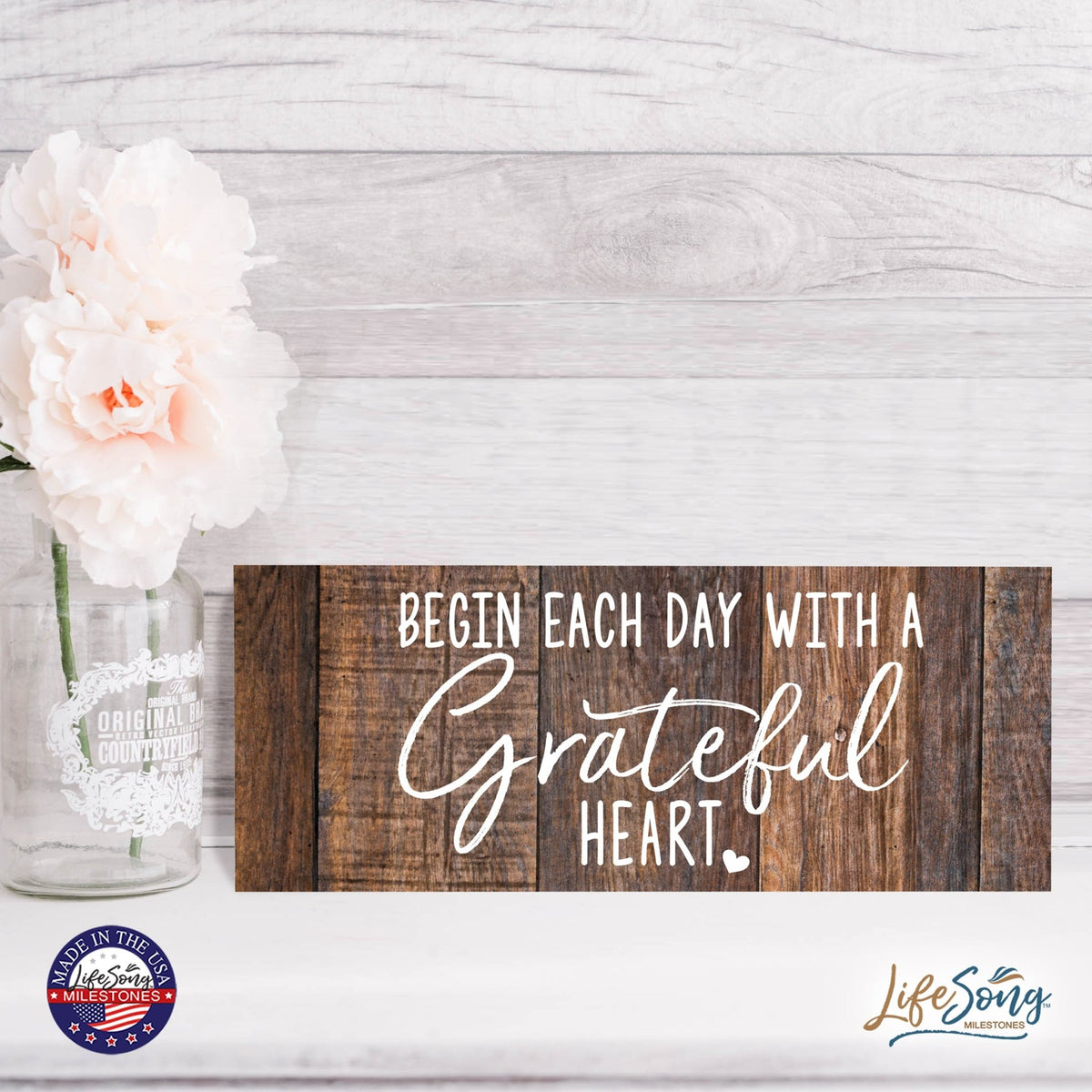 Inspirational Bible Quote Tabletop and Wall Decoration 10x4 - Begin Each Day - LifeSong Milestones