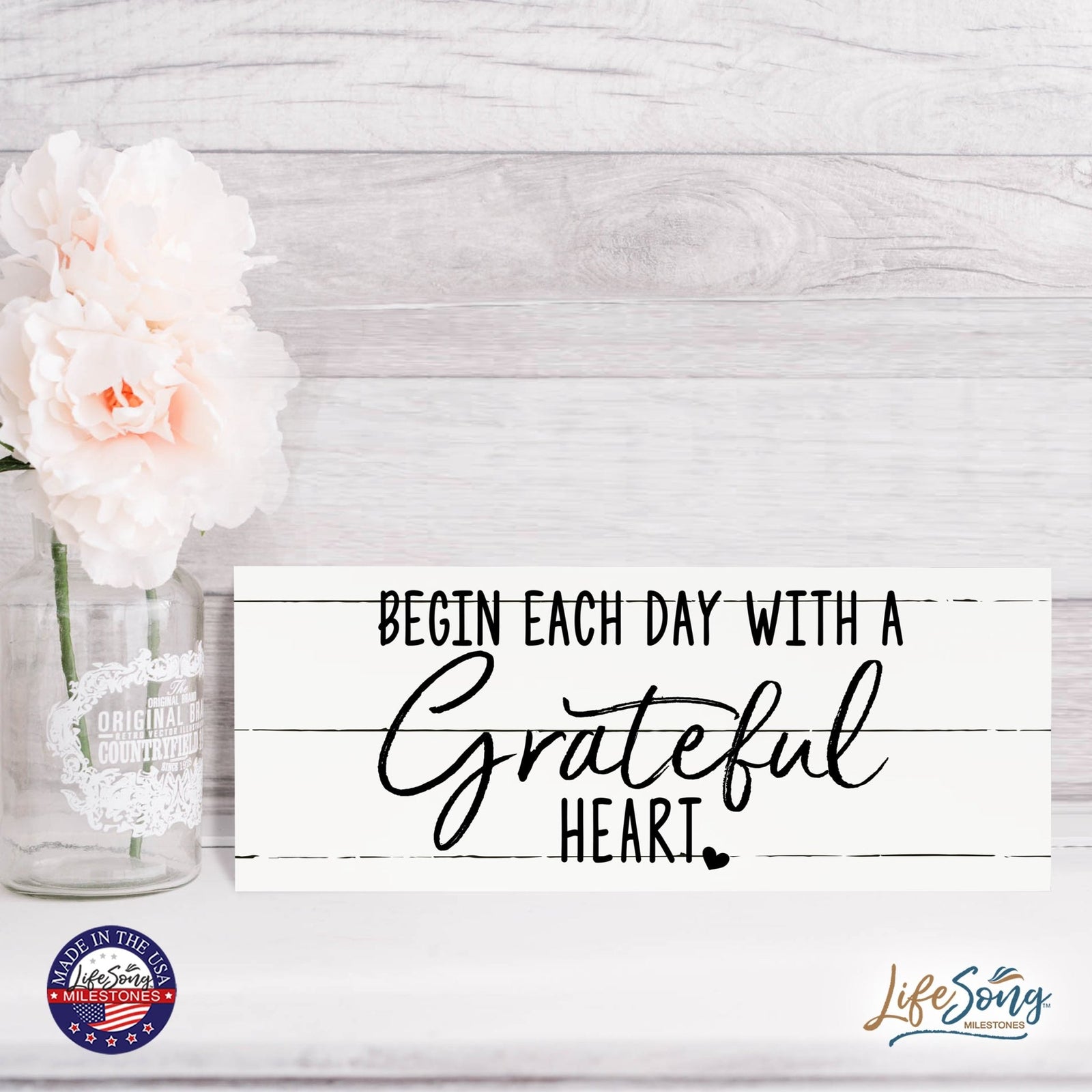 Inspirational Bible Quote Tabletop and Wall Decoration 10x4 - Begin Each Day - LifeSong Milestones