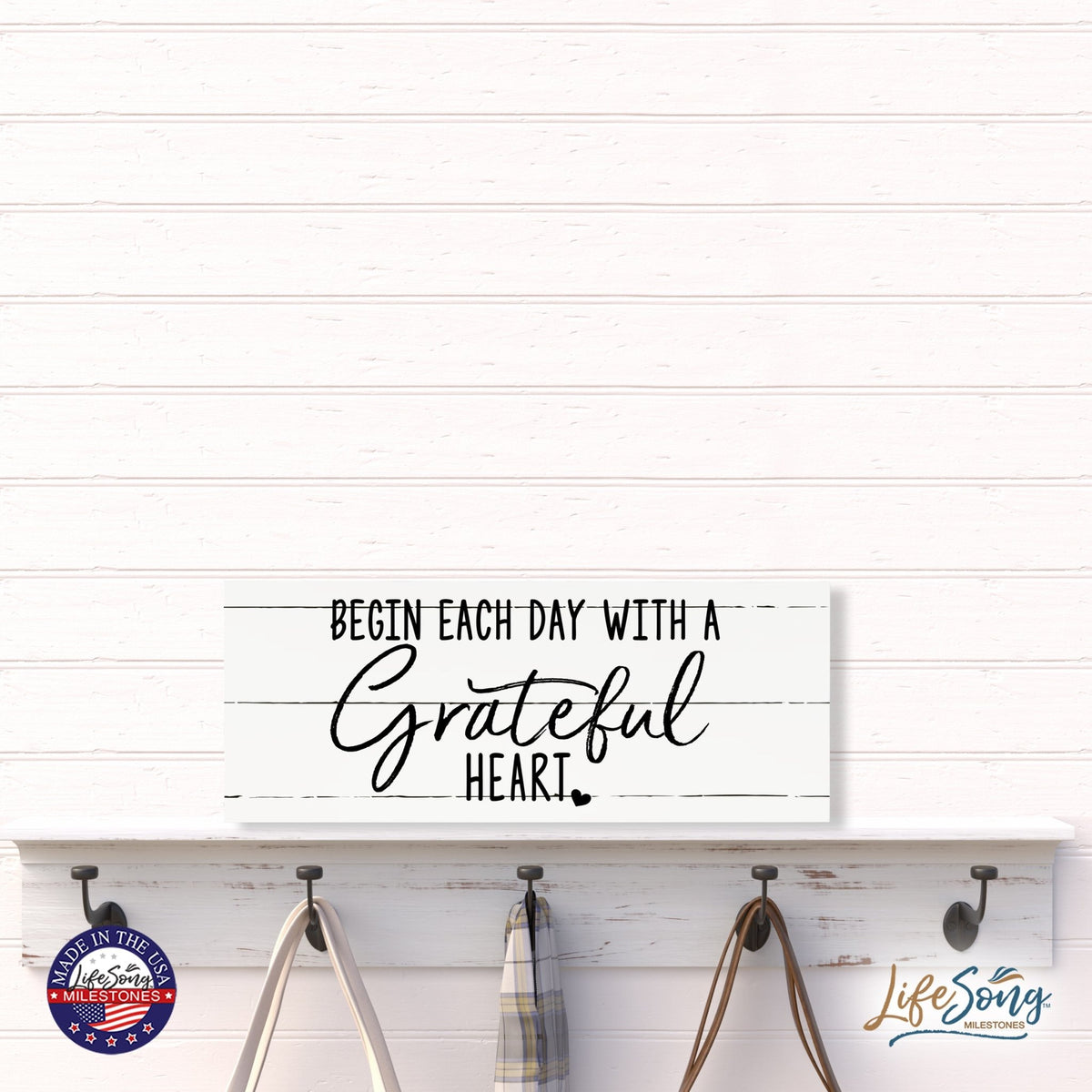 Inspirational Bible Quote Tabletop and Wall Decoration 10x4 - Begin Each Day - LifeSong Milestones