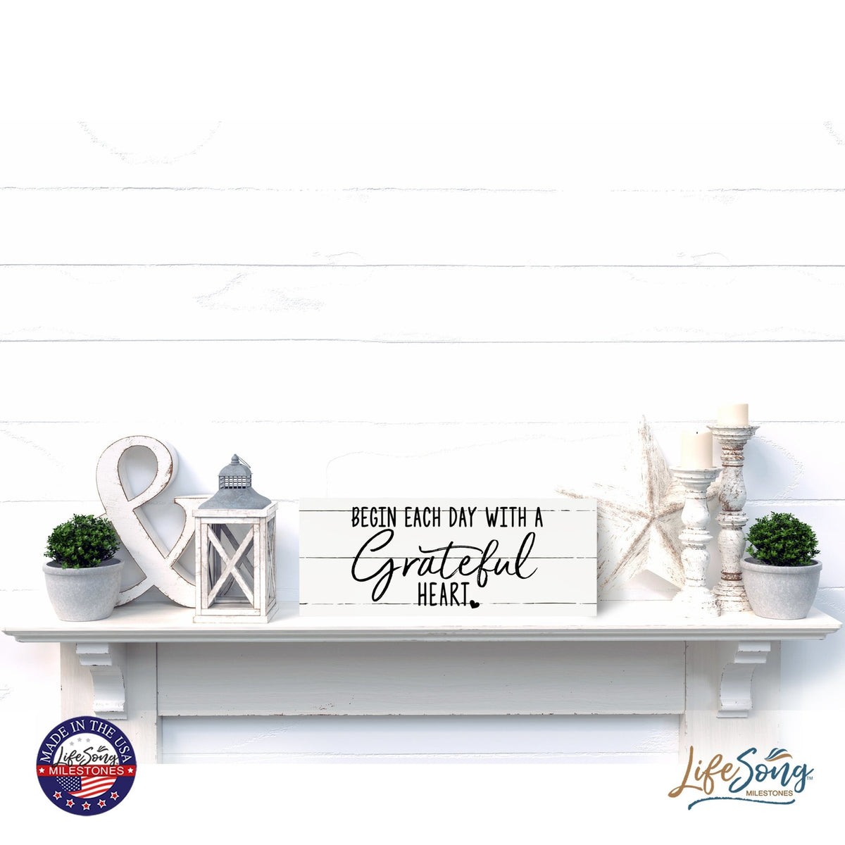 Inspirational Bible Quote Tabletop and Wall Decoration 10x4 - Begin Each Day - LifeSong Milestones