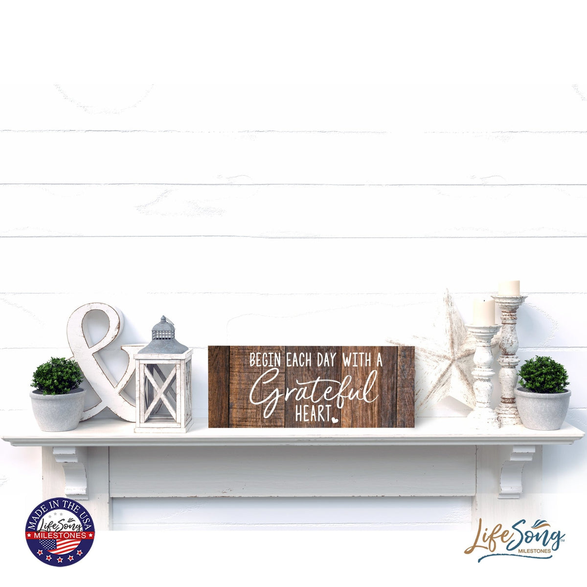 Inspirational Bible Quote Tabletop and Wall Decoration 10x4 - Begin Each Day - LifeSong Milestones