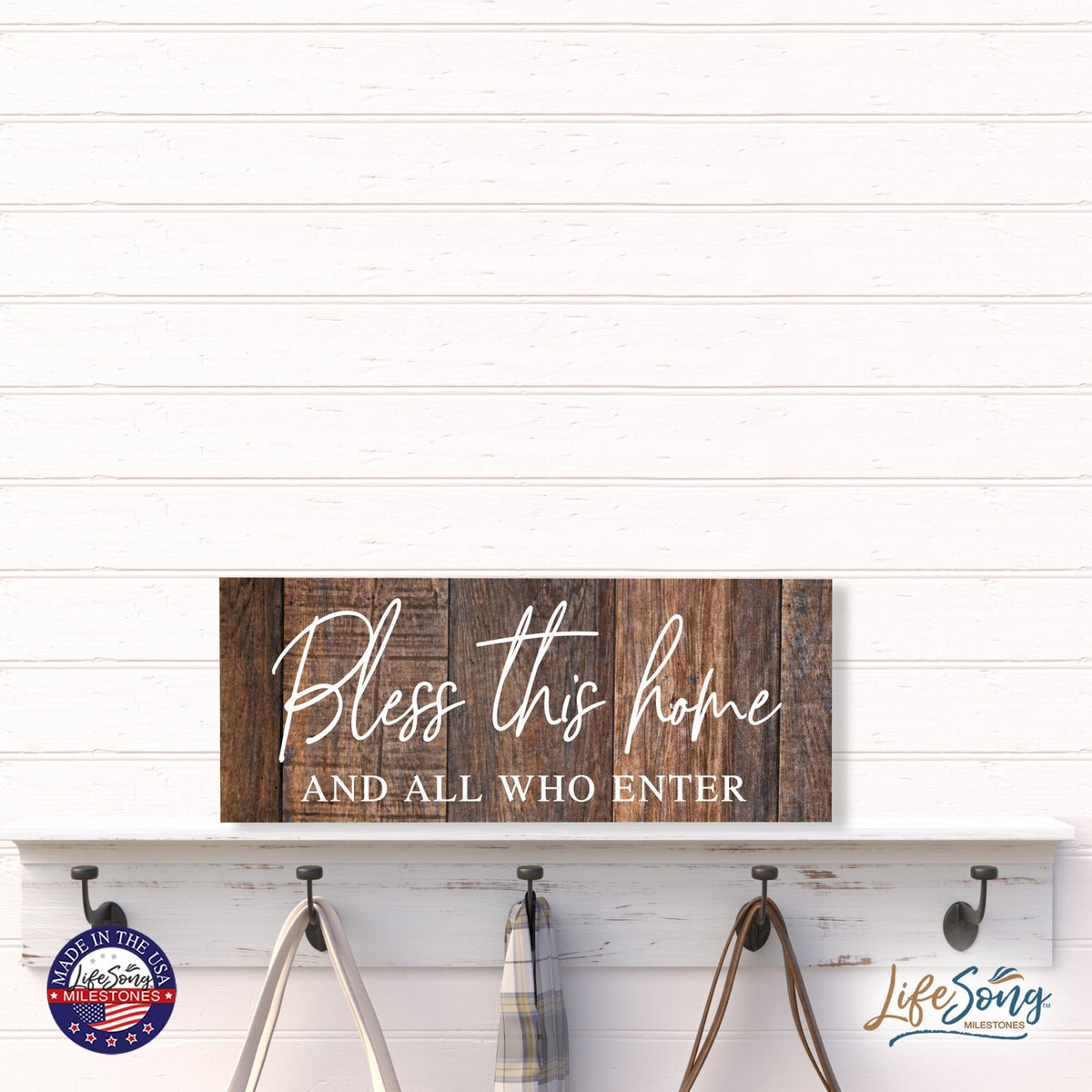 Inspirational Bible Quote Tabletop and Wall Decoration 10x4 - Bless This Home - LifeSong Milestones