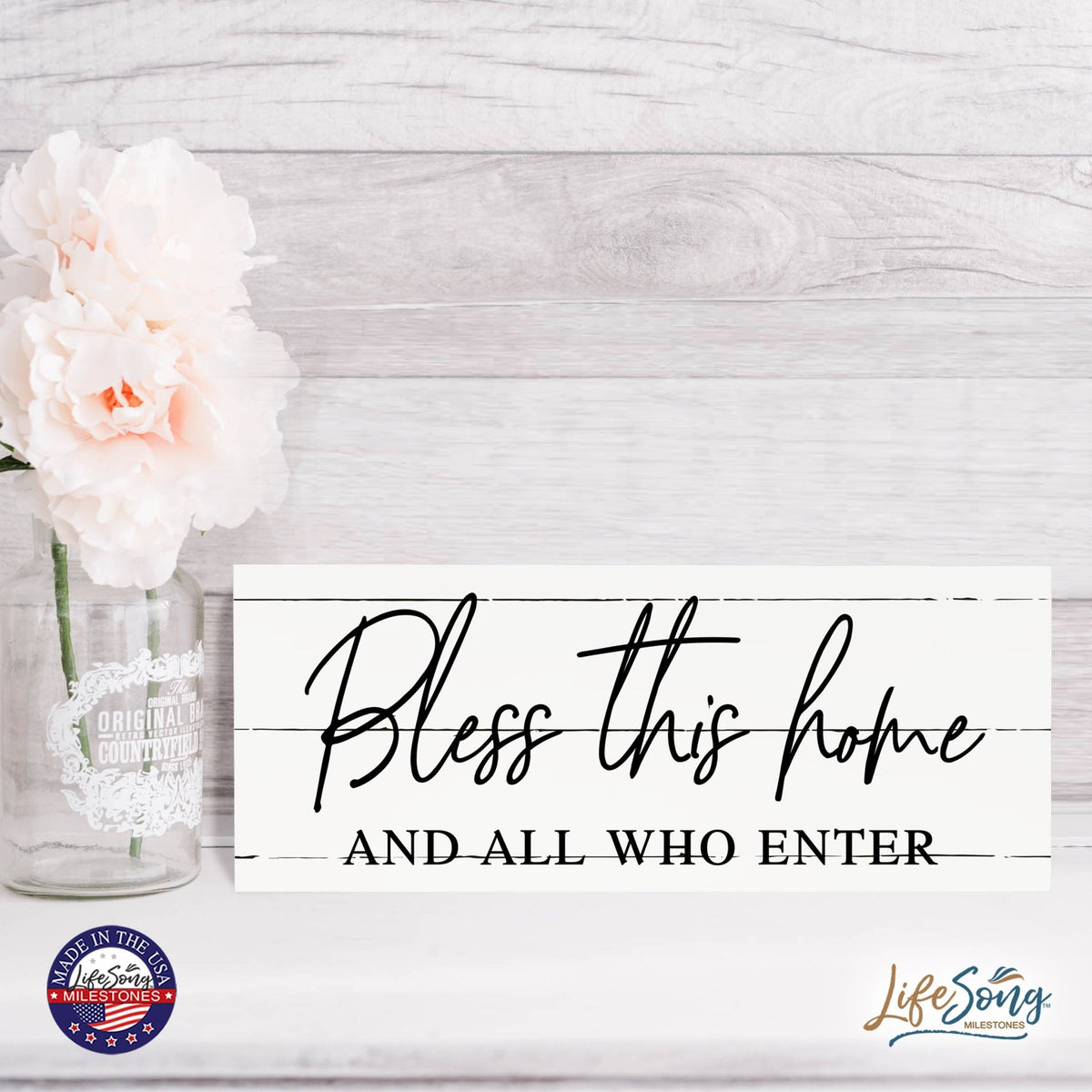 Inspirational Bible Quote Tabletop and Wall Decoration 10x4 - Bless This Home - LifeSong Milestones