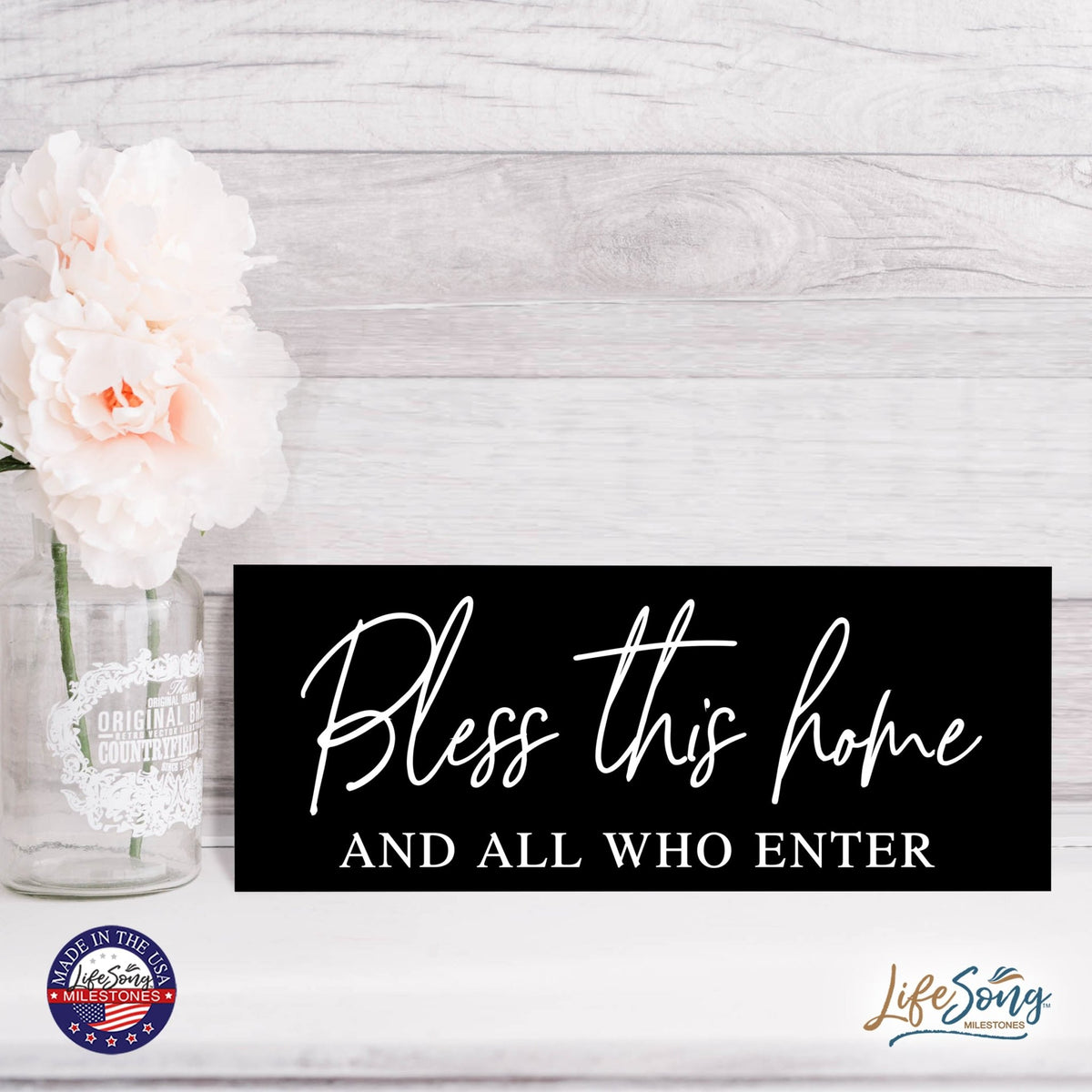 Inspirational Bible Quote Tabletop and Wall Decoration 10x4 - Bless This Home - LifeSong Milestones
