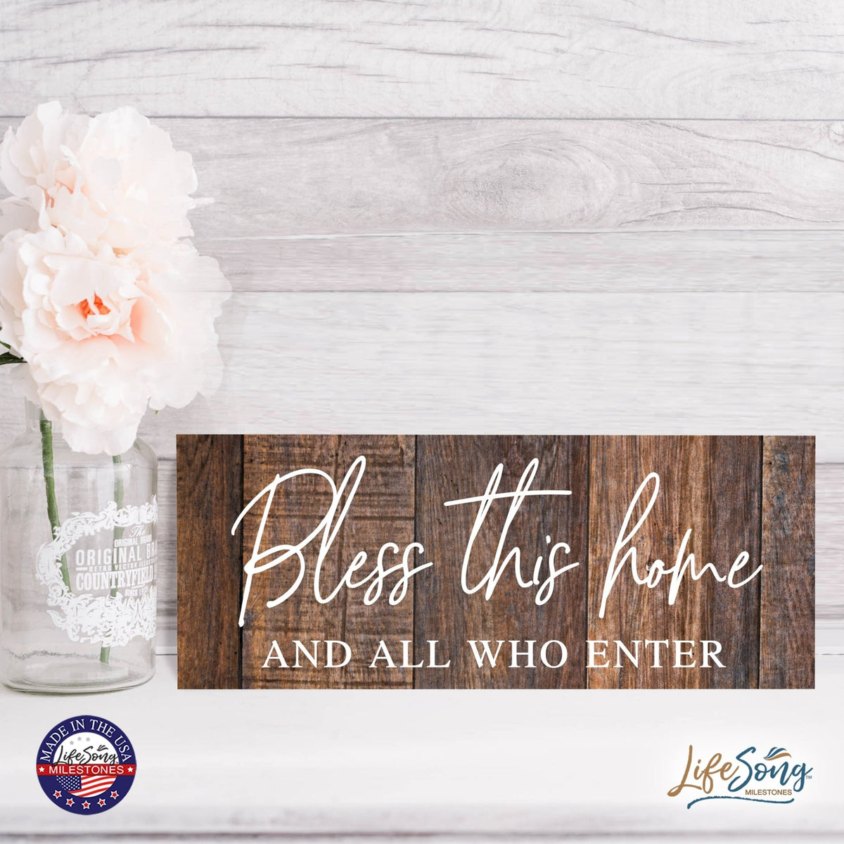 Inspirational Bible Quote Tabletop and Wall Decoration 10x4 - Bless This Home - LifeSong Milestones