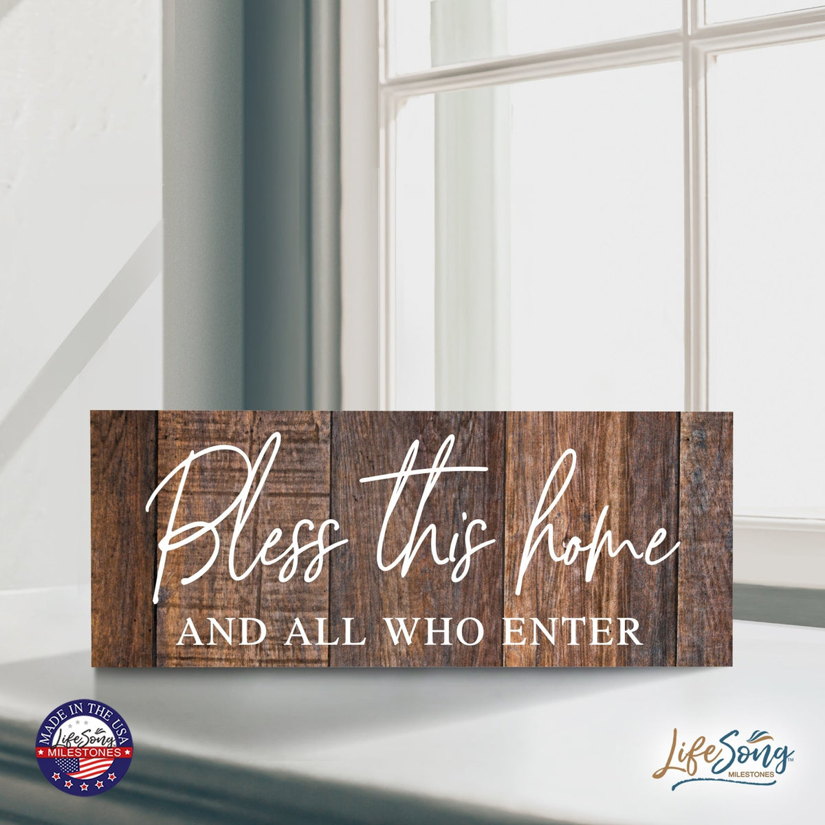 Inspirational Bible Quote Tabletop and Wall Decoration 10x4 - Bless This Home - LifeSong Milestones