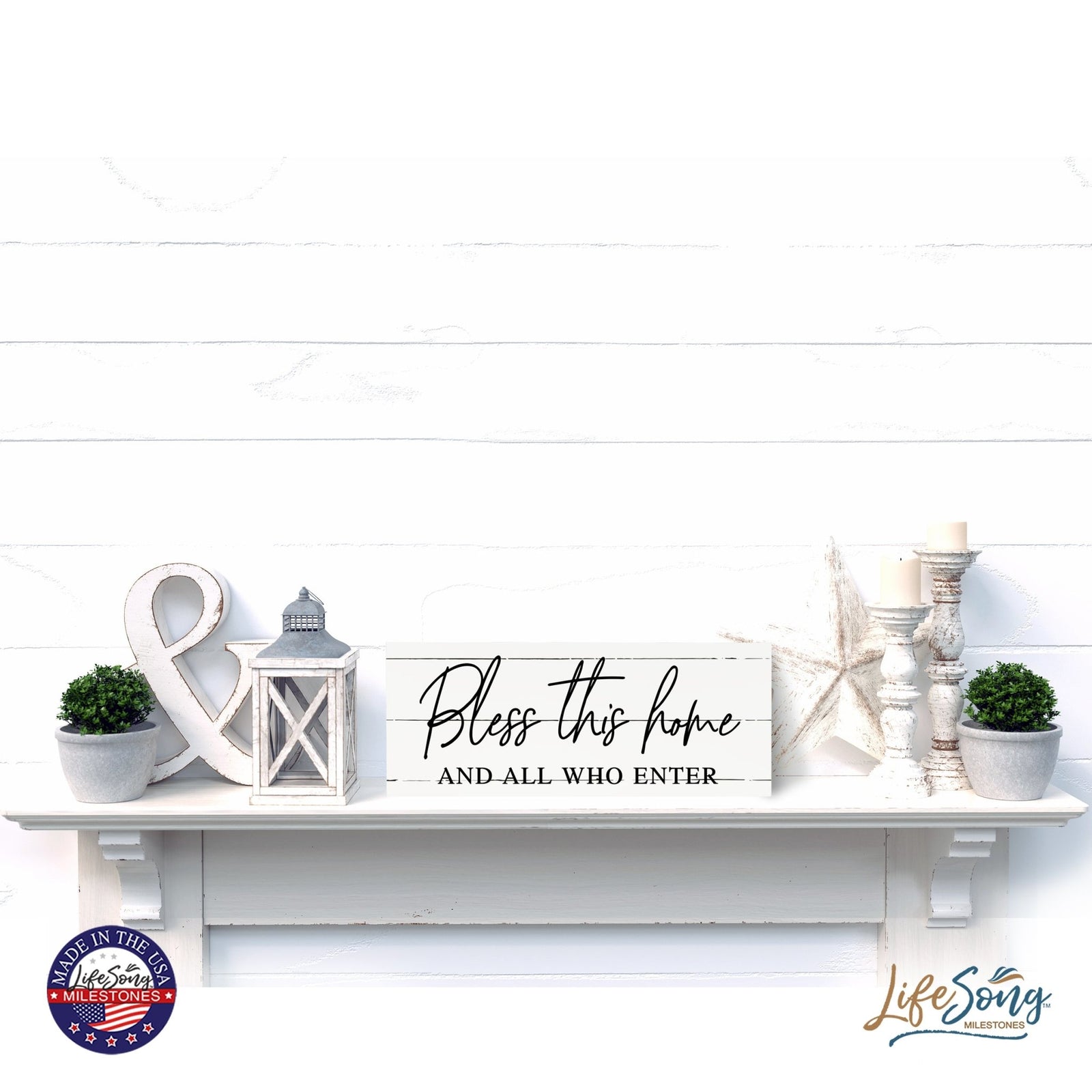 Inspirational Bible Quote Tabletop and Wall Decoration 10x4 - Bless This Home - LifeSong Milestones