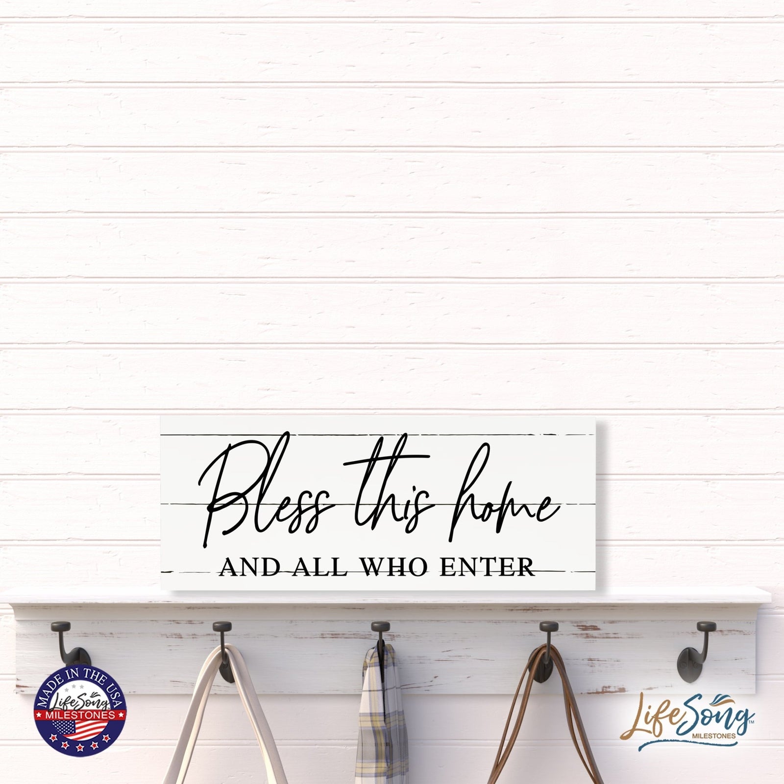 Inspirational Bible Quote Tabletop and Wall Decoration 10x4 - Bless This Home - LifeSong Milestones
