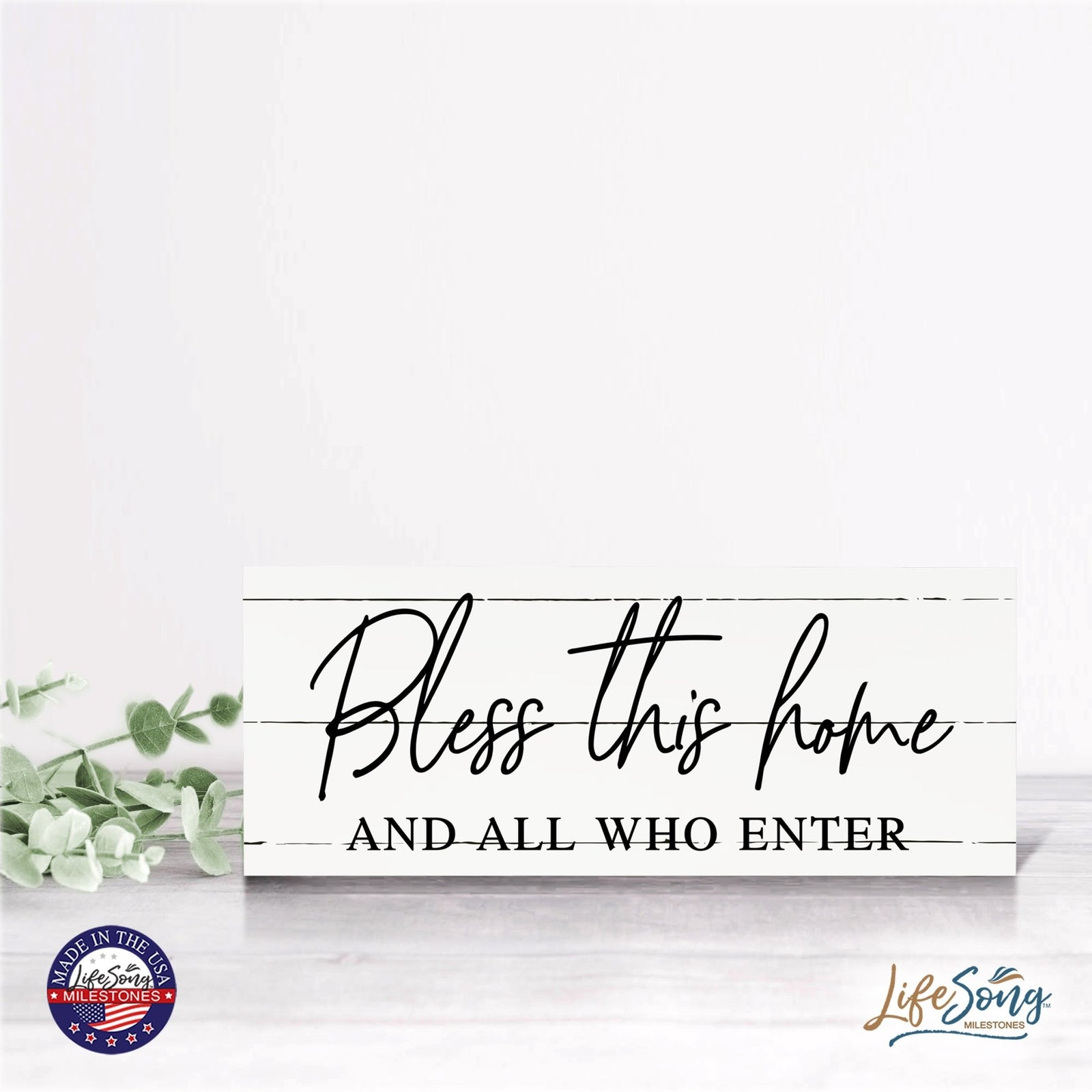 Inspirational Bible Quote Tabletop and Wall Decoration 10x4 - Bless This Home - LifeSong Milestones