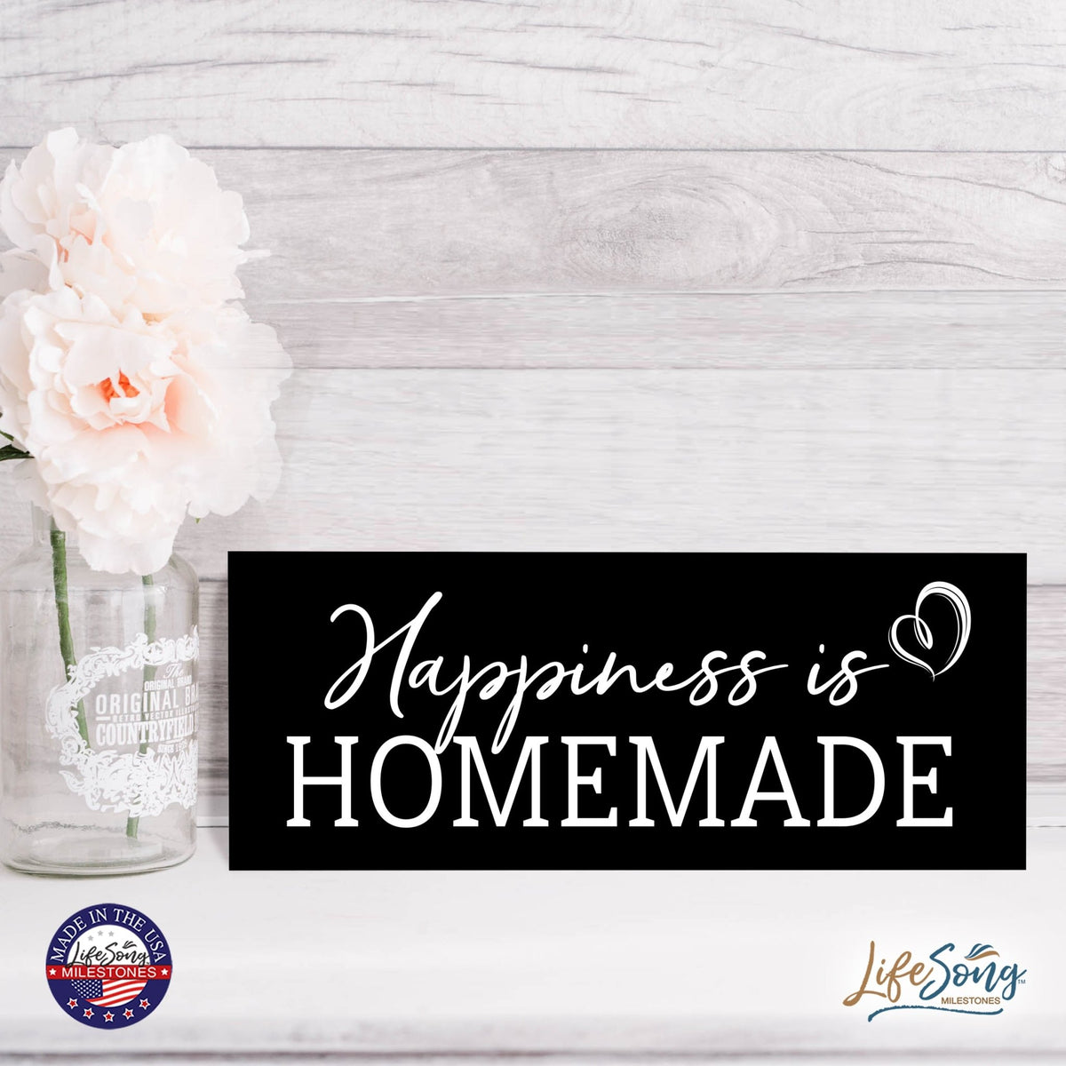 Inspirational Bible Quote Tabletop and Wall Decoration 10x4 - Happiness is Homemade - LifeSong Milestones
