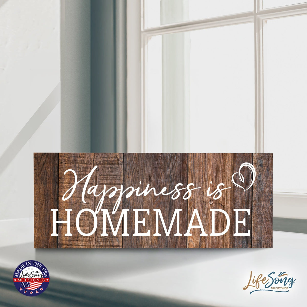 Inspirational Bible Quote Tabletop and Wall Decoration 10x4 - Happiness is Homemade - LifeSong Milestones