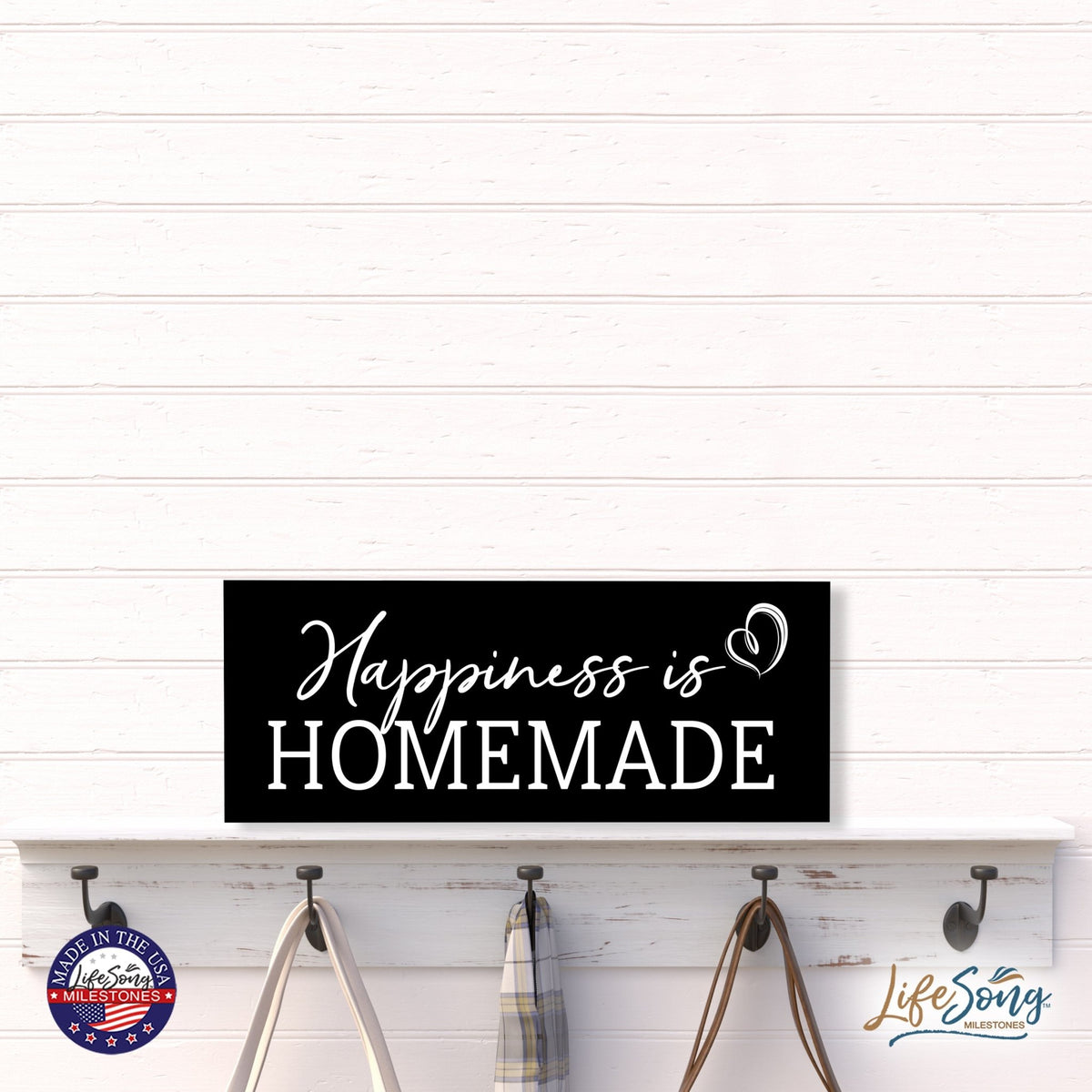 Inspirational Bible Quote Tabletop and Wall Decoration 10x4 - Happiness is Homemade - LifeSong Milestones