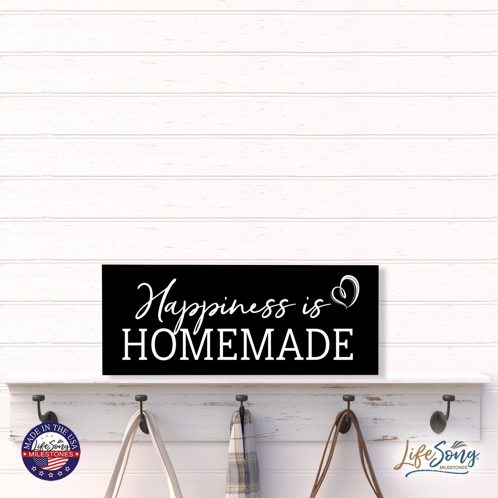 Inspirational Bible Quote Tabletop and Wall Decoration 10x4 - Happiness is Homemade - LifeSong Milestones