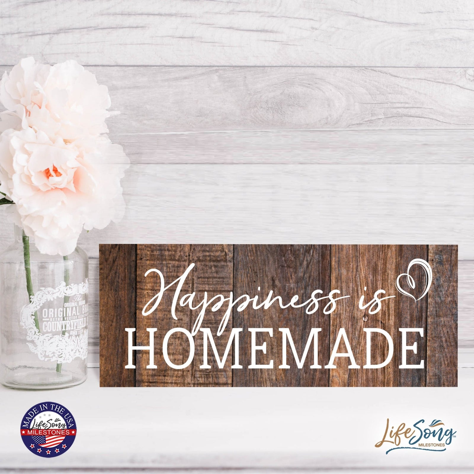 Inspirational Bible Quote Tabletop and Wall Decoration 10x4 - Happiness is Homemade - LifeSong Milestones