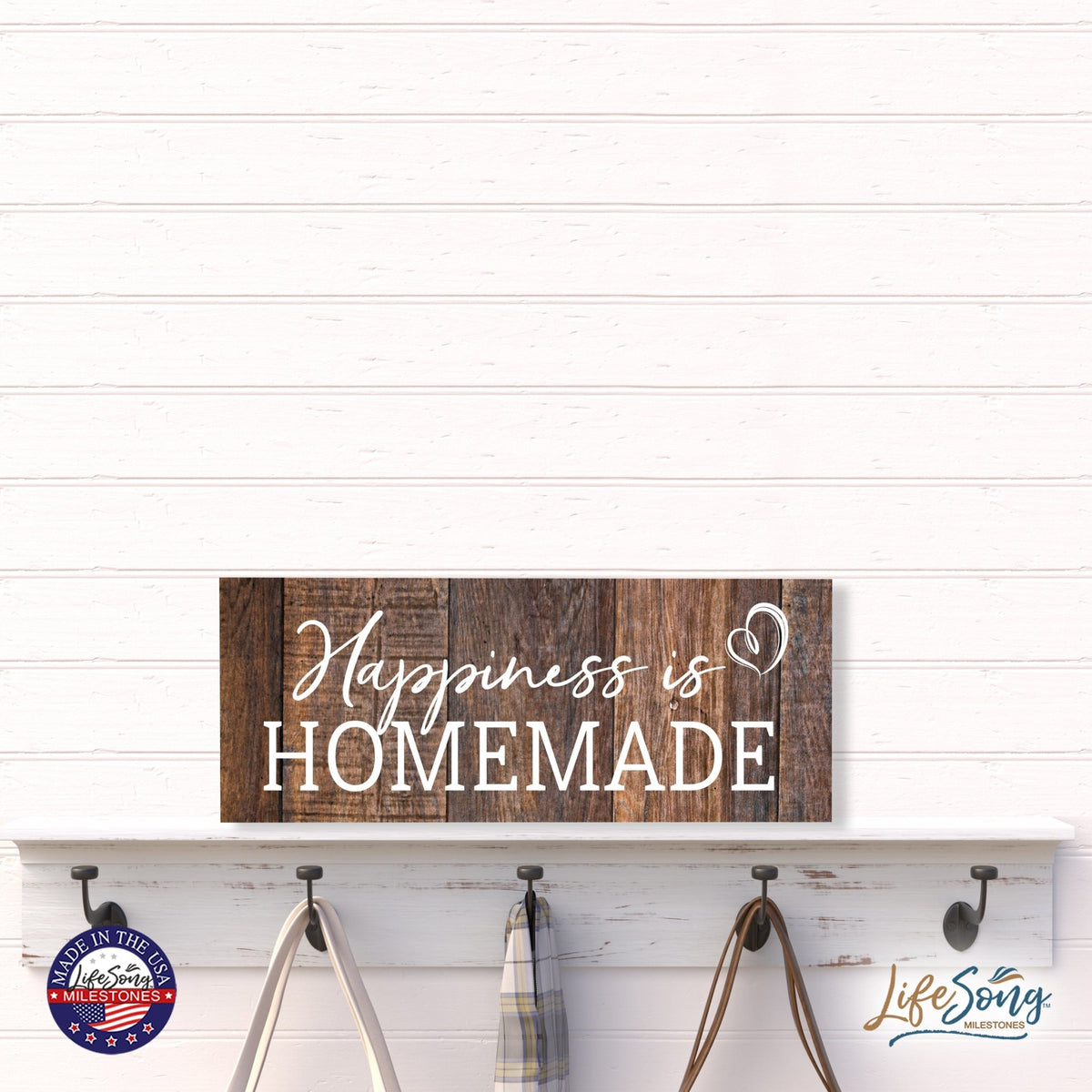 Inspirational Bible Quote Tabletop and Wall Decoration 10x4 - Happiness is Homemade - LifeSong Milestones