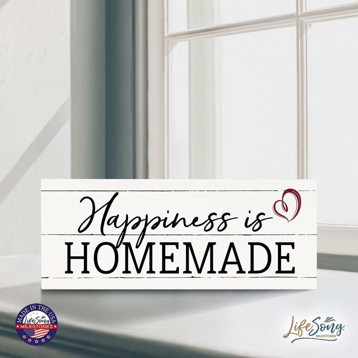 Inspirational Bible Quote Tabletop and Wall Decoration 10x4 - Happiness is Homemade - LifeSong Milestones