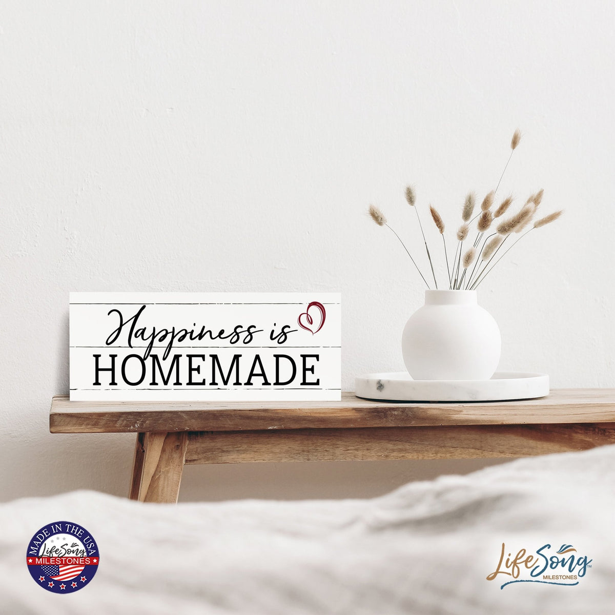 Inspirational Bible Quote Tabletop and Wall Decoration 10x4 - Happiness is Homemade - LifeSong Milestones