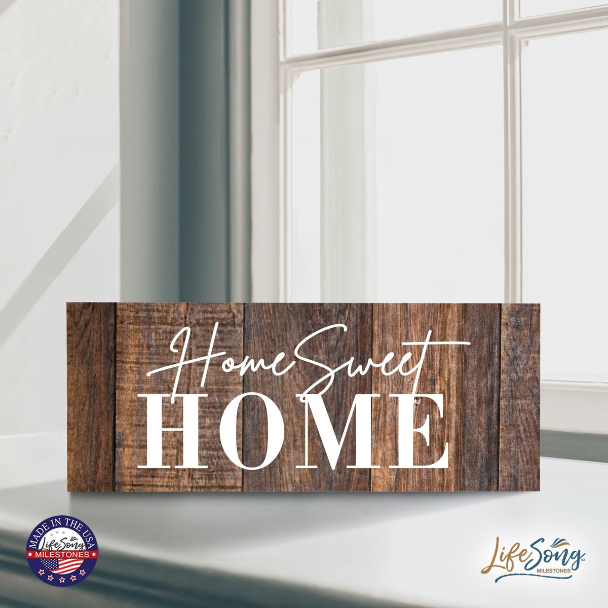 Inspirational Bible Quote Tabletop and Wall Decoration 10x4 - Home Sweet Home - LifeSong Milestones