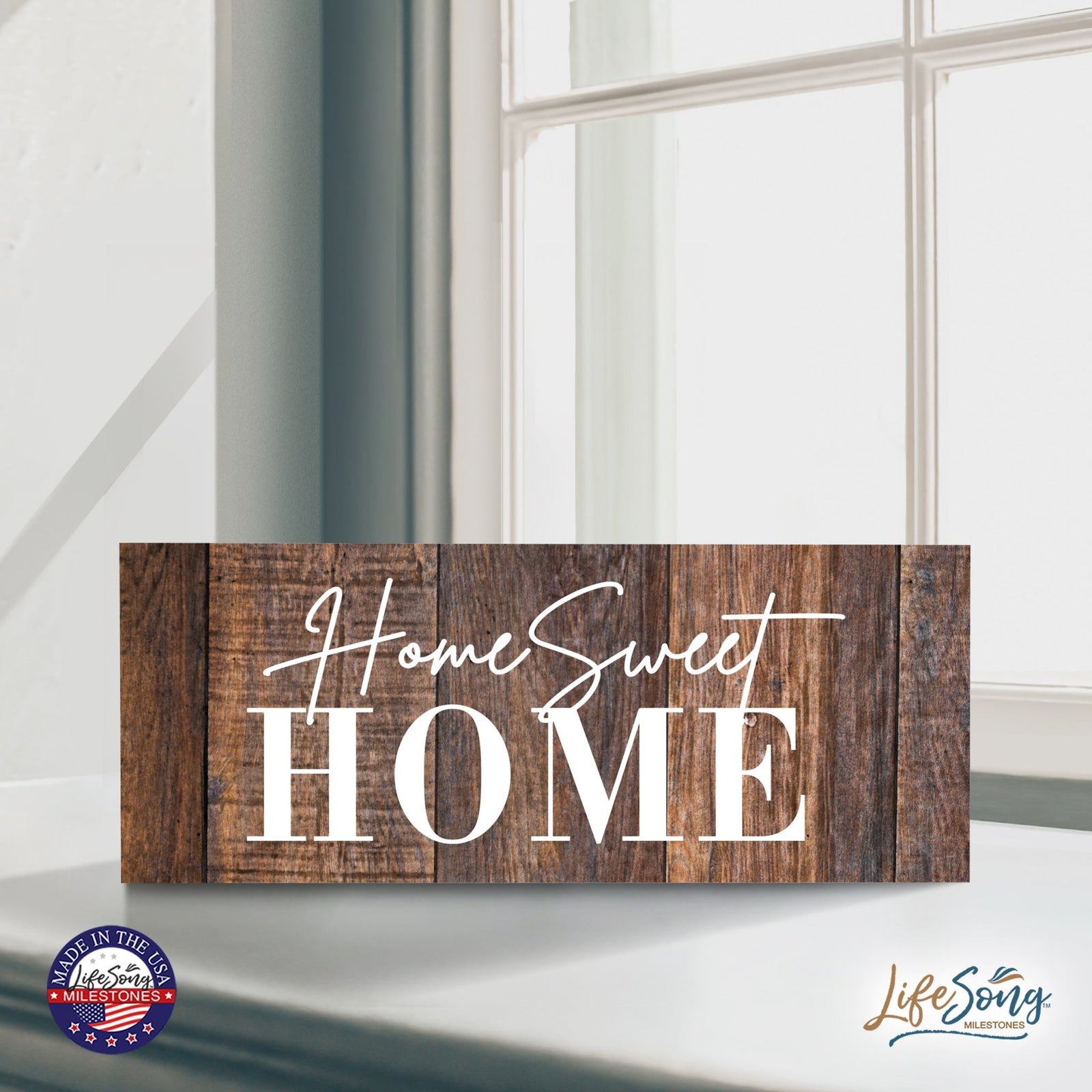 Inspirational Bible Quote Tabletop and Wall Decoration 10x4 - Home Sweet Home - LifeSong Milestones
