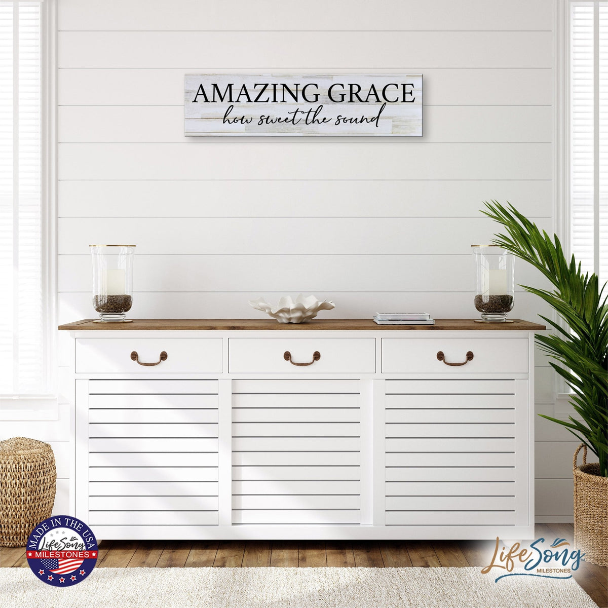 Inspirational Everyday Home and Family Wooden Wall Art Hanging Plaque 10 x 40 – Amazing Grace - LifeSong Milestones