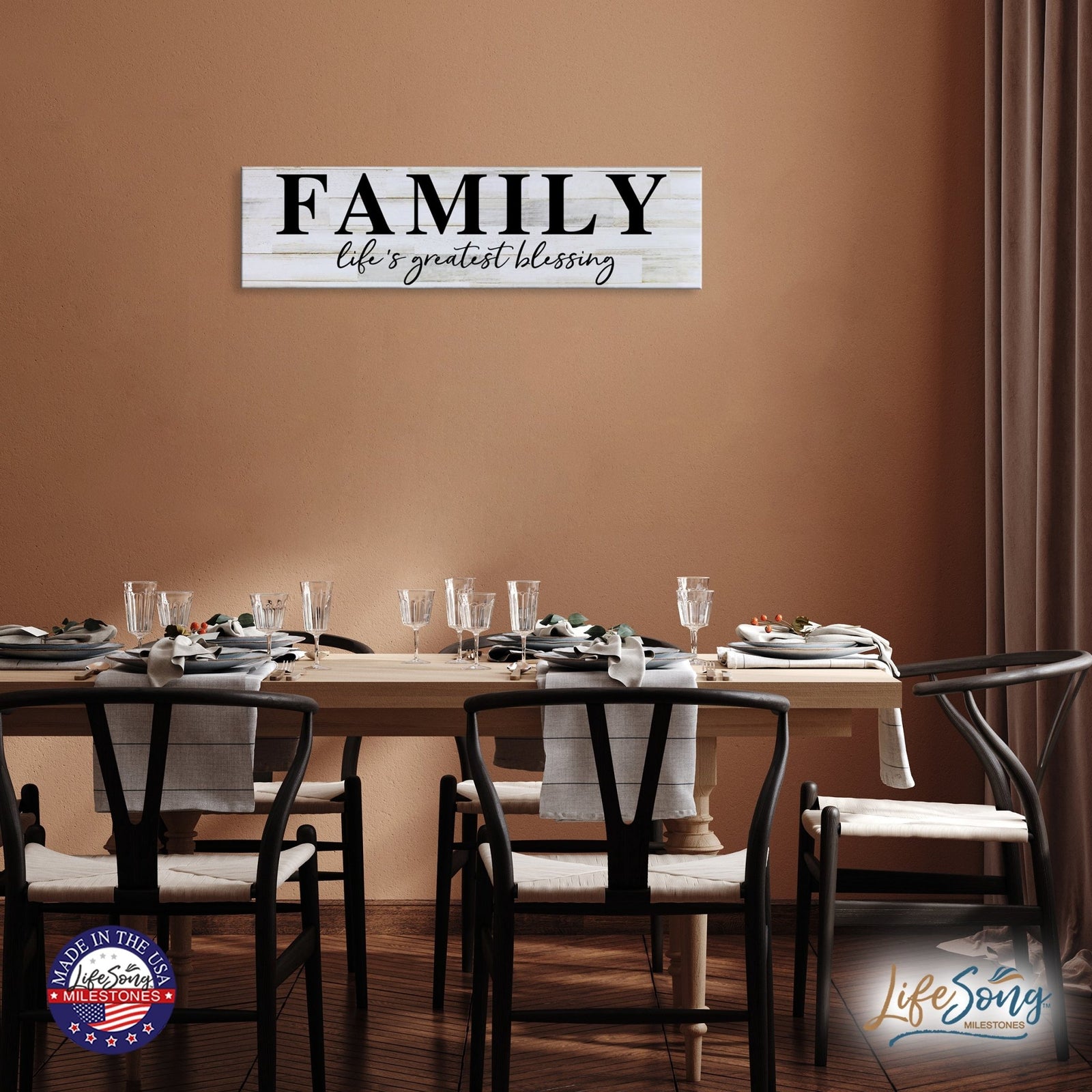 Inspirational Everyday Home and Family Wooden Wall Art Hanging Plaque 10 x 40 – Family Life's Greatest Blessing - LifeSong Milestones