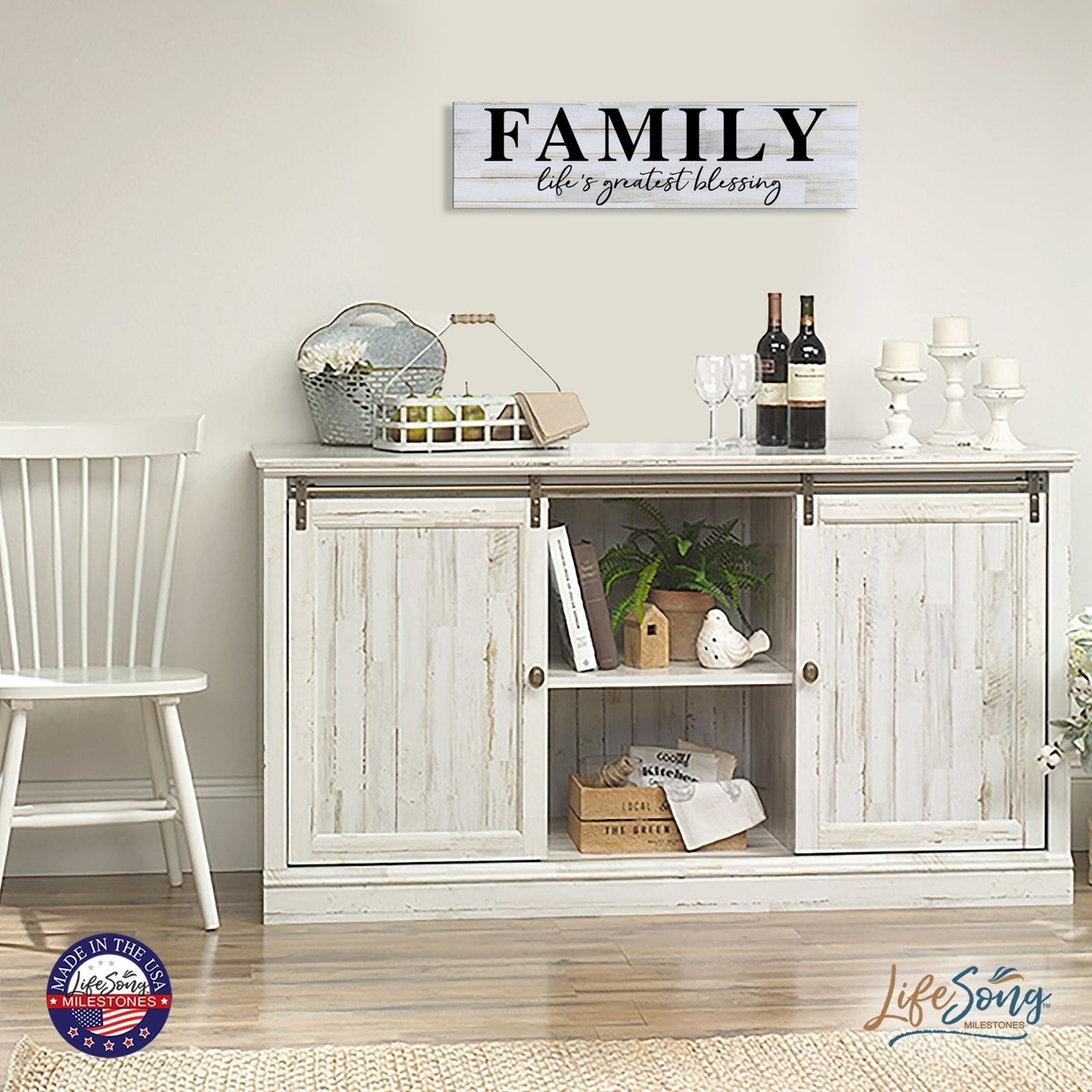 Inspirational Everyday Home and Family Wooden Wall Art Hanging Plaque 10 x 40 – Family Life's Greatest Blessing - LifeSong Milestones