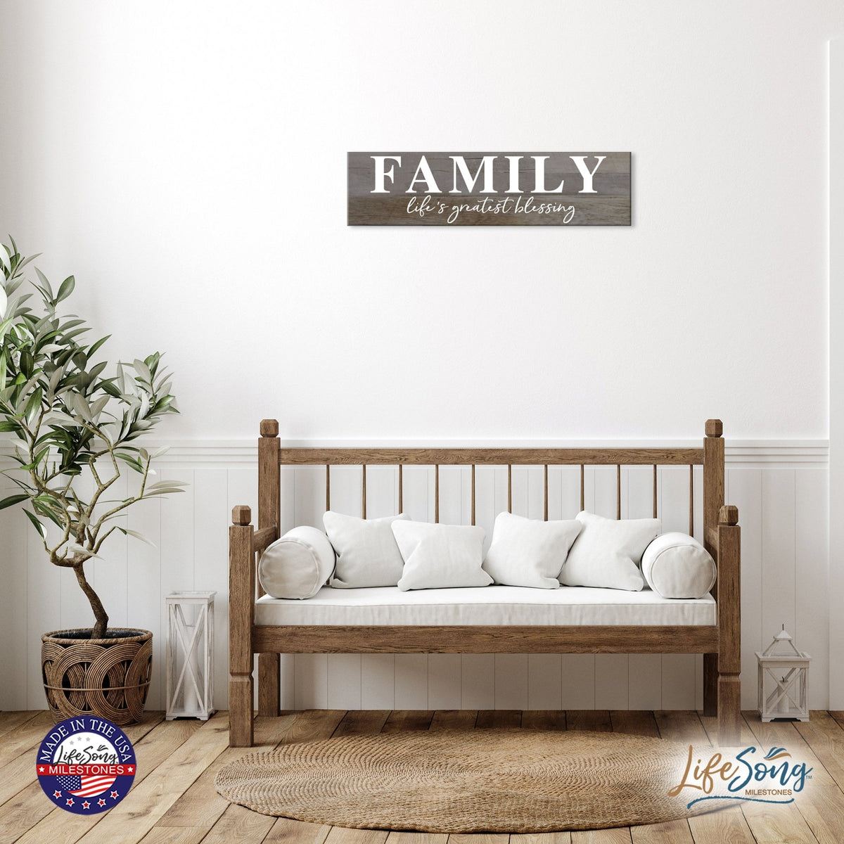 Inspirational Everyday Home and Family Wooden Wall Art Hanging Plaque 10 x 40 – Family Life's Greatest Blessing - LifeSong Milestones