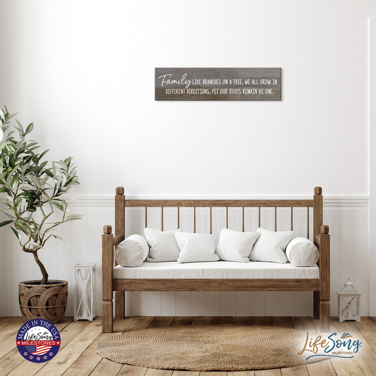 Inspirational Everyday Home and Family Wooden Wall Art Hanging Plaque 10 x 40 – Family Like Branches - LifeSong Milestones