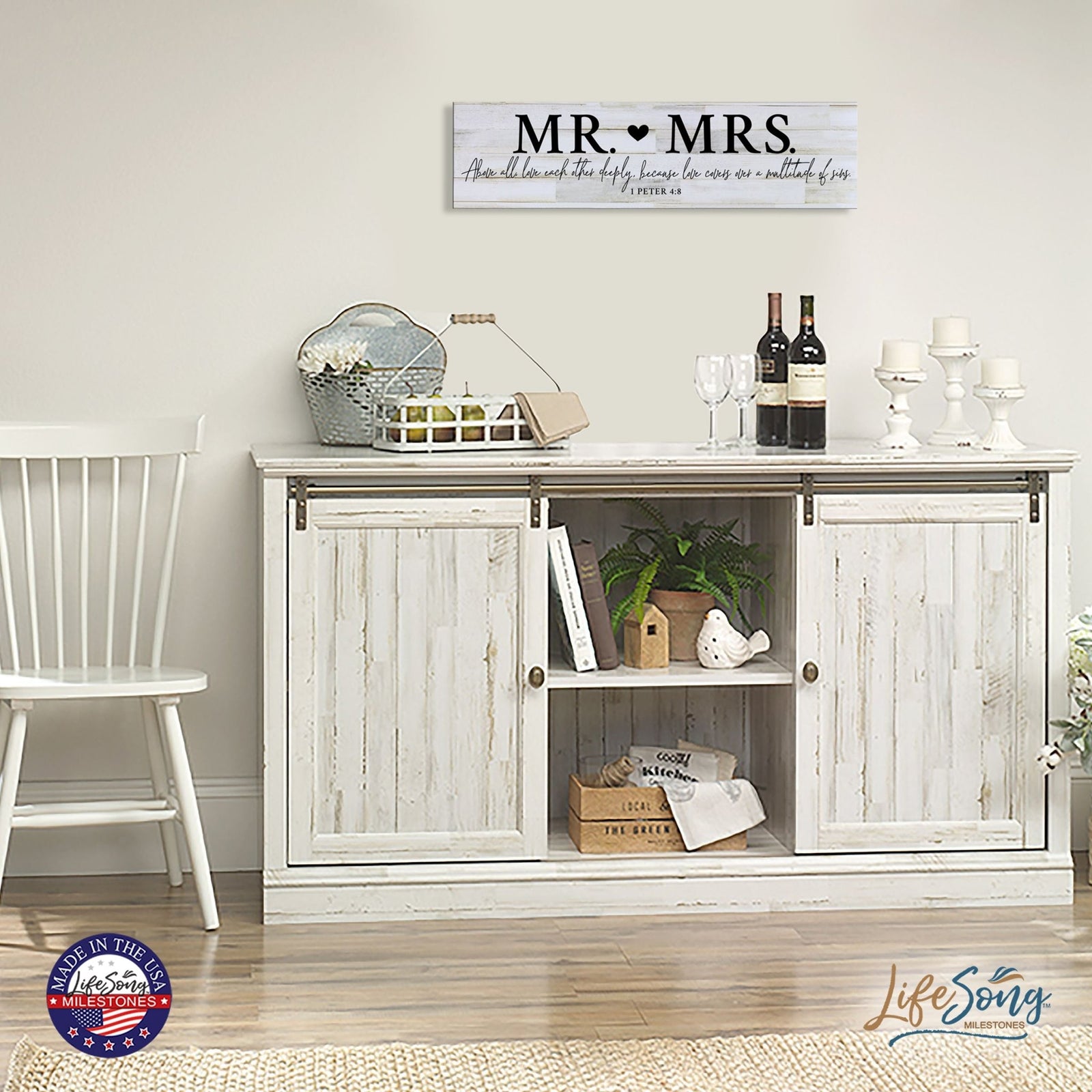 Inspirational Everyday Home and Family Wooden Wall Art Hanging Plaque 10 x 40 – Mr. & Mrs. - LifeSong Milestones