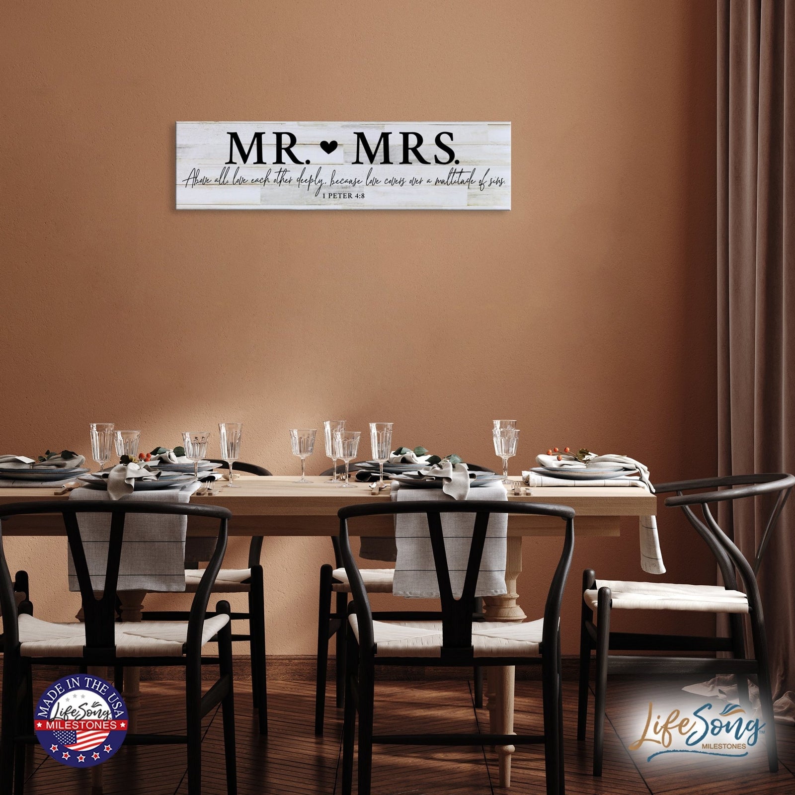 Inspirational Everyday Home and Family Wooden Wall Art Hanging Plaque 10 x 40 – Mr. & Mrs. - LifeSong Milestones