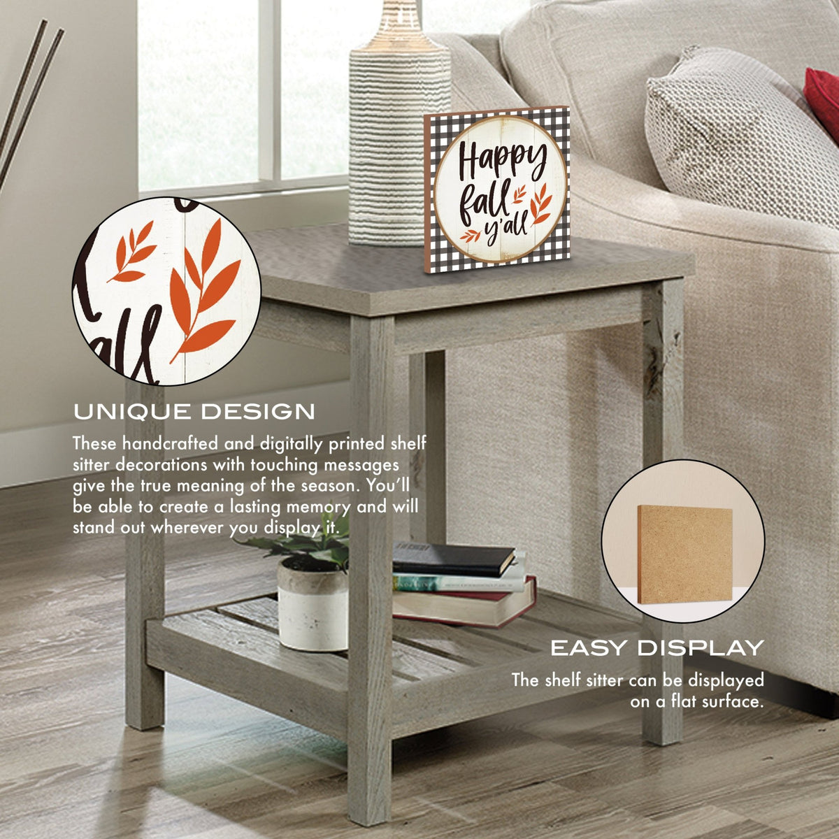 Inspirational Fall Themed Unique Shelf Décor and Tabletop Signs - Happy Fall Y’all - LifeSong Milestones