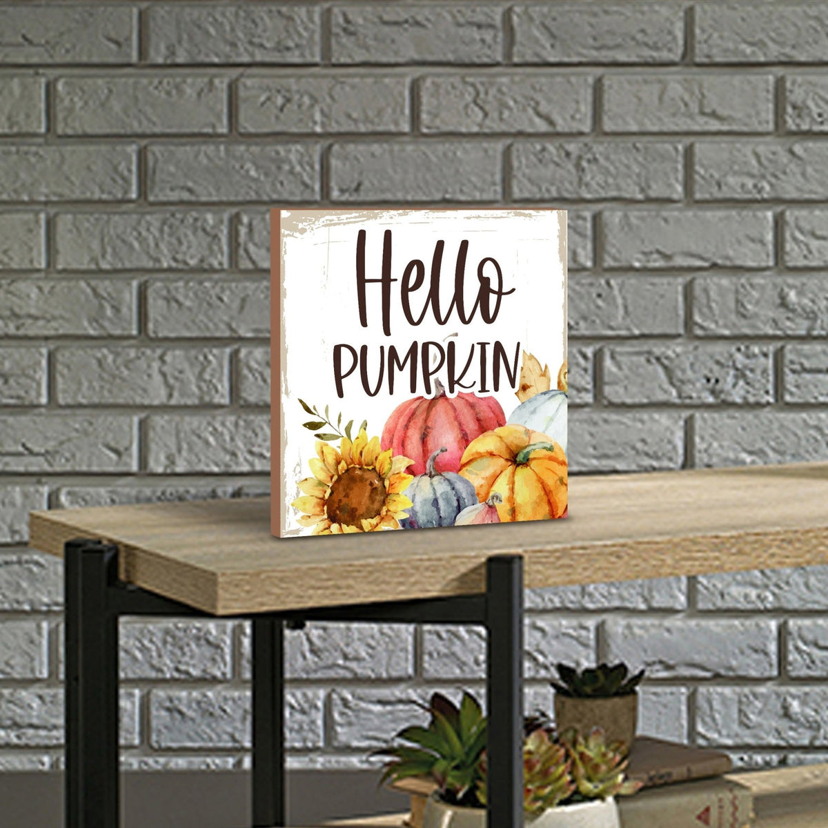 Inspirational Fall Themed Unique Shelf Décor and Tabletop Signs - Hello Pumpkin - LifeSong Milestones