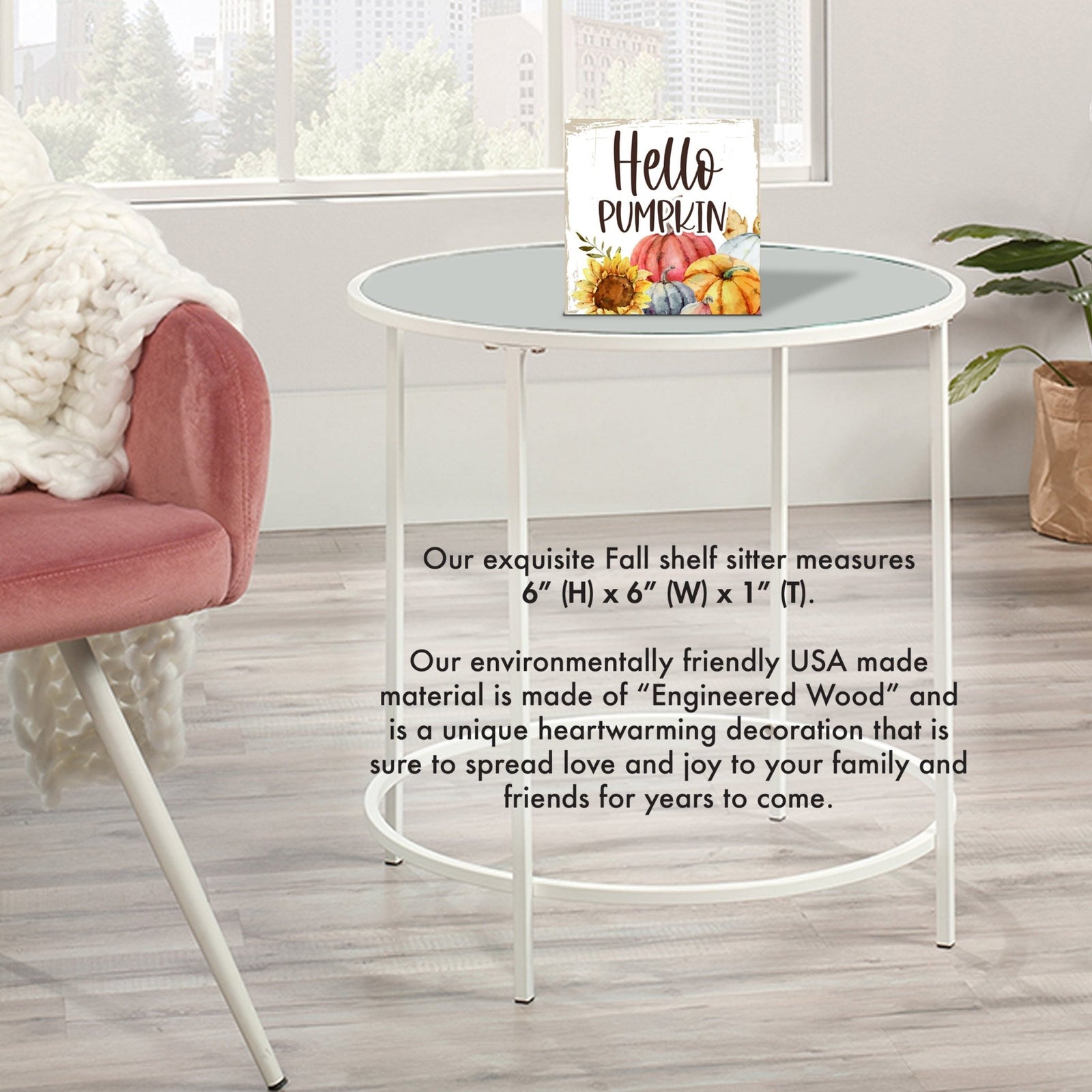 Inspirational Fall Themed Unique Shelf Décor and Tabletop Signs - Hello Pumpkin - LifeSong Milestones